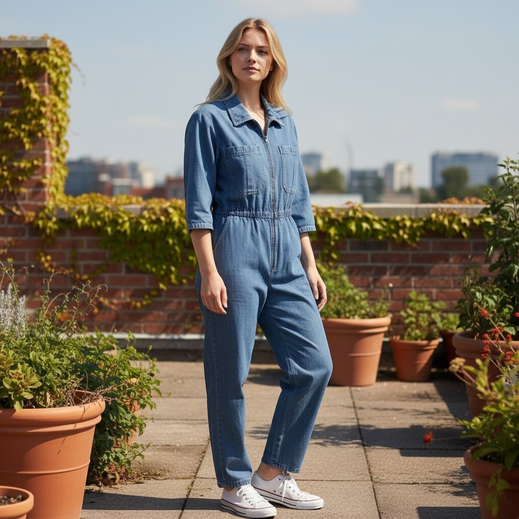 VTG d.Frank Denim Wide Jumpsuit 12 Made in USA Blue Cotton Boiler Suit 80s 90s
