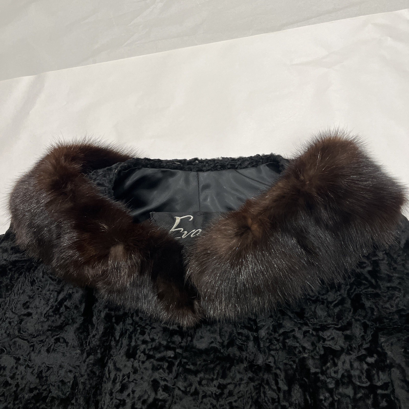 Vintage Persian Lamb Coat Mink Collar Large Black Brown Curly Lamb Old Money