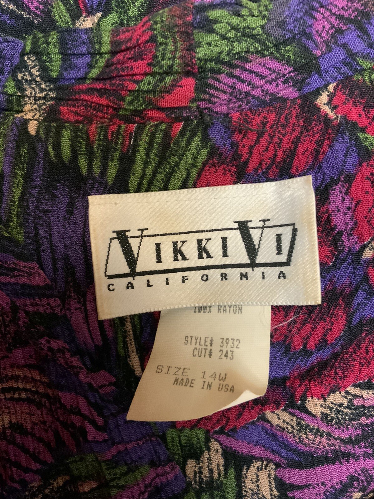Vintage 1980s Vikki VI California Pink Purple Green Flowers Dress SZ 14W
