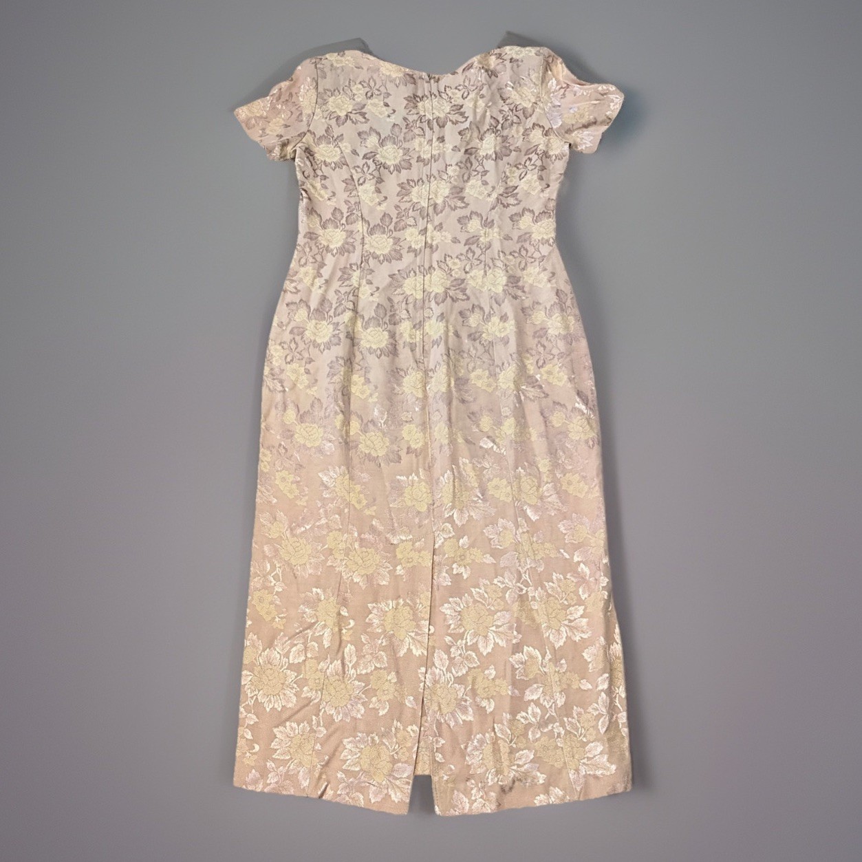 Vintage Dawn Joy Fashions Nude Pink Tan Floral Pattern Dress Size 10