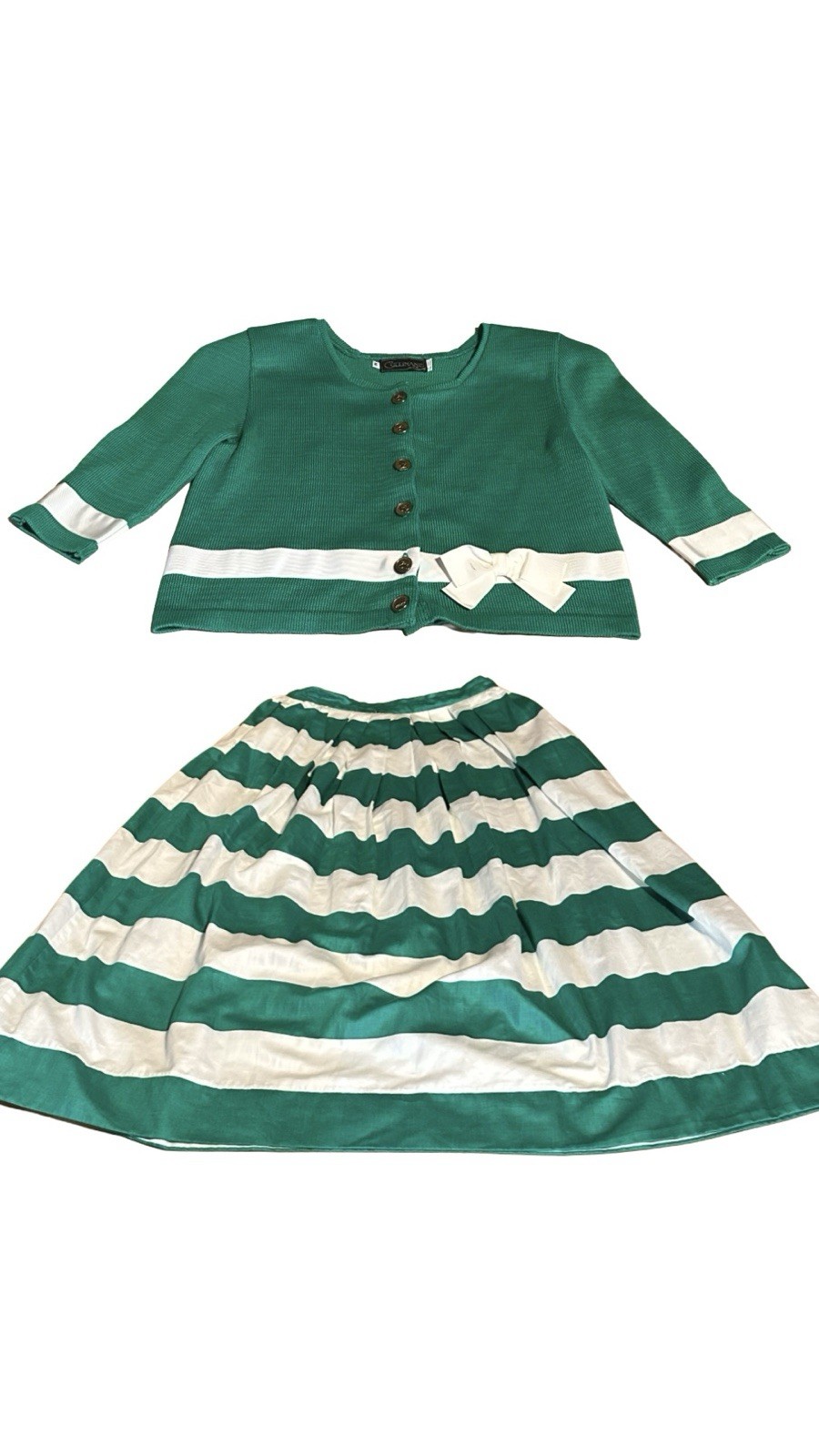 WOMEN’S VINTAGE CIRCA 1980’S CULLINANE GREEN SKIRT AND SWEATER SET SZ 10/M