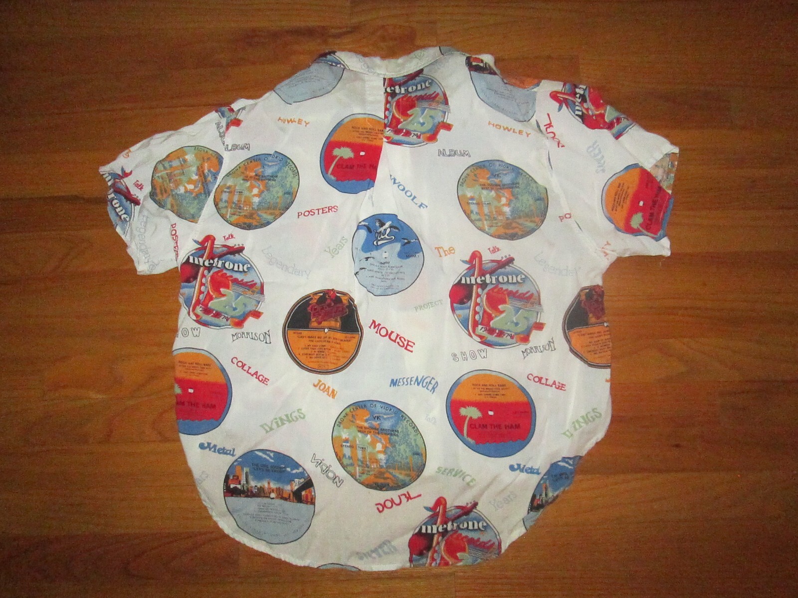 LADIES Vtg 80s 90s CALVIN KLEIN Loop Collar Rayon album record aop hawaii shirt