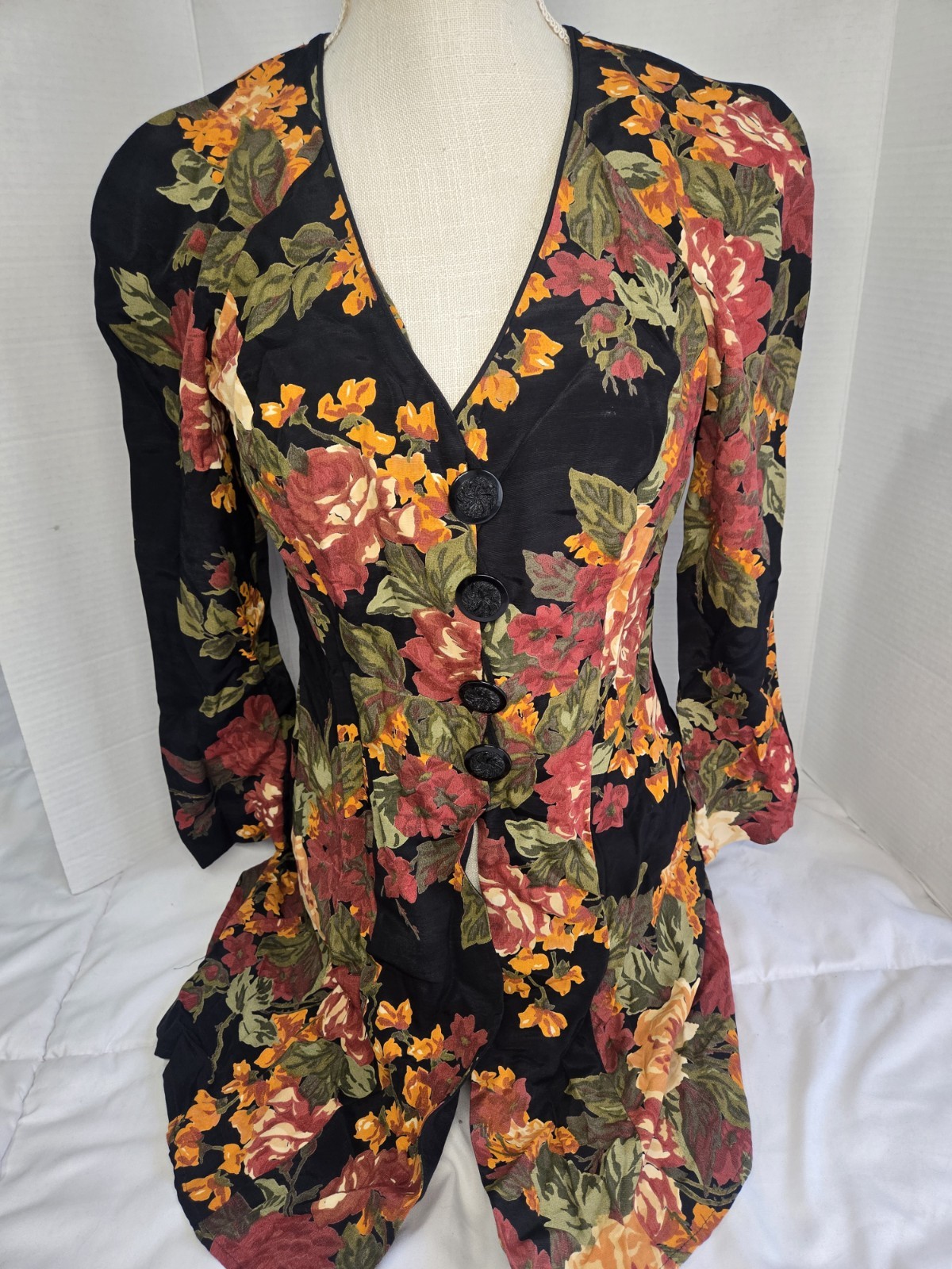 Vtg 80’s Boho Sz 4 Designer BARBARA BARBARA Floral Indie Buttons Dress Retro
