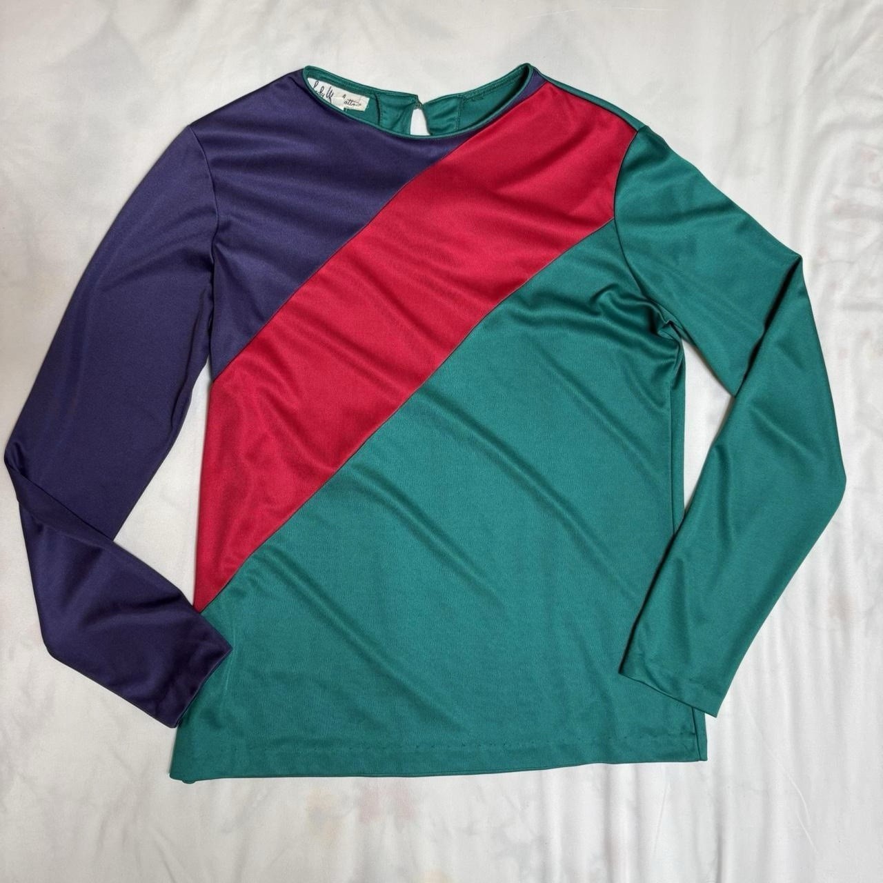 Teal, Red And Purple Colorblock Longsleeve Shirt Vintage 70s Lady Manhattan