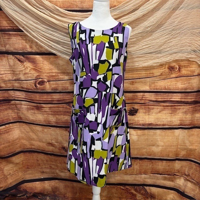Scarlett Womens 60’s Art Deco Purple Print Sheath Dress Size 10