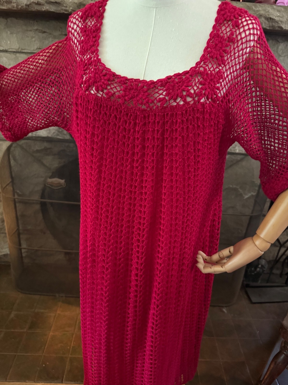 Vintage Loose Fit Red Crocheted Dress Large Bust 42 Thums Up