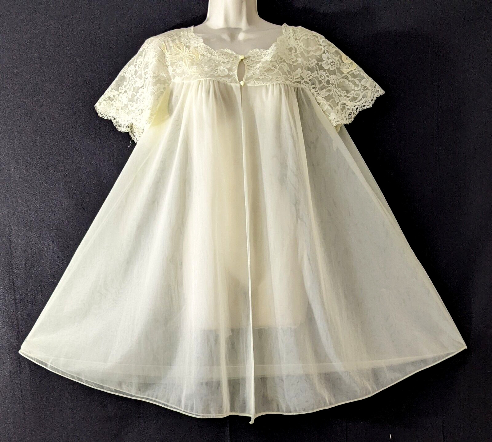 Vintage VANITY FAIR DBL Chiffon Dress Gown Peignoir Robe Lace Embroidery 8-10
