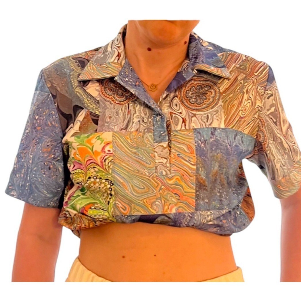 Aladdin Brand Blouse Vintage Mod Disco Retro 60s 70s Ladies Size MED Psychedelic
