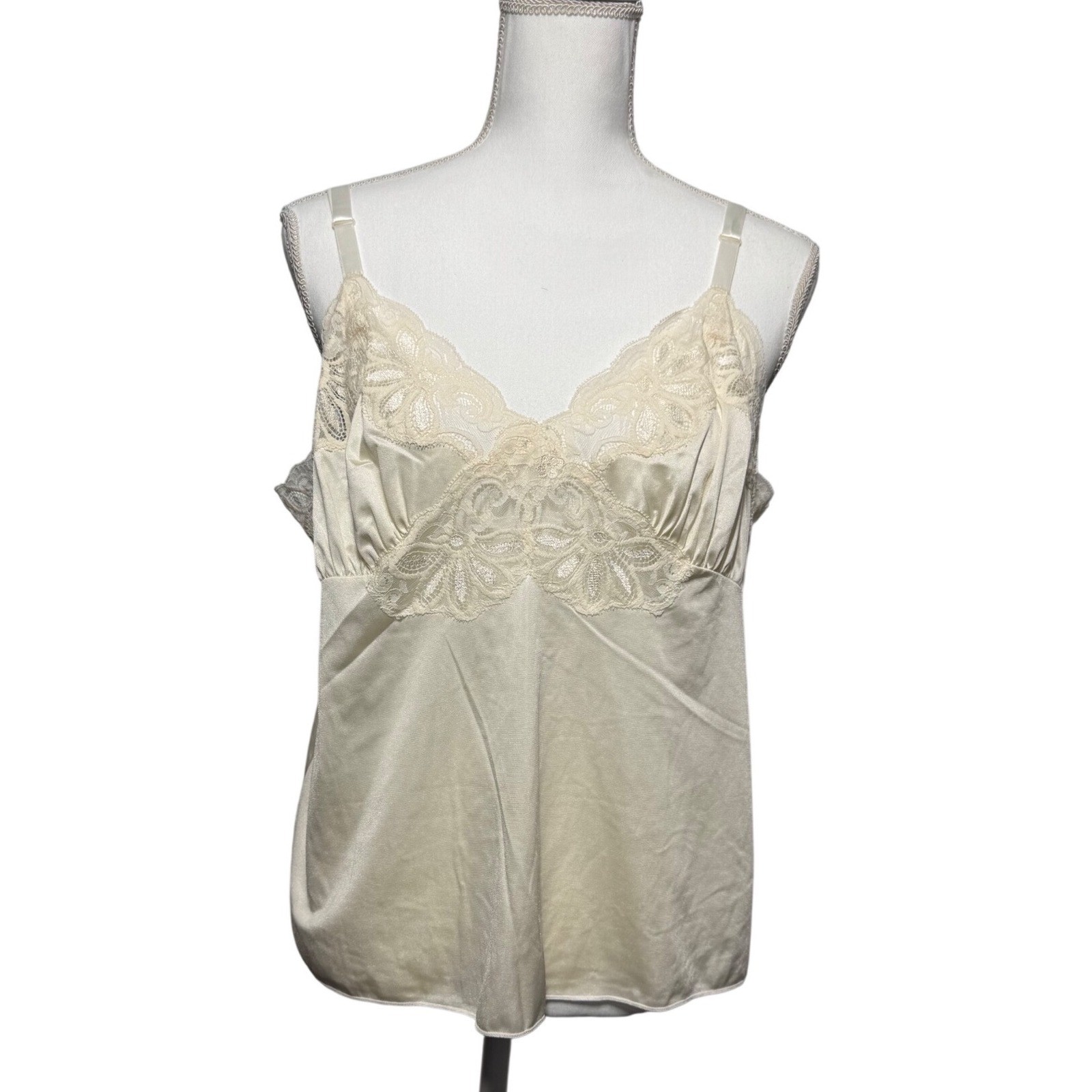 Shadowline Vintage Lace Trim Camisole Top 42 Ivory Cream Good Adjustable Straps