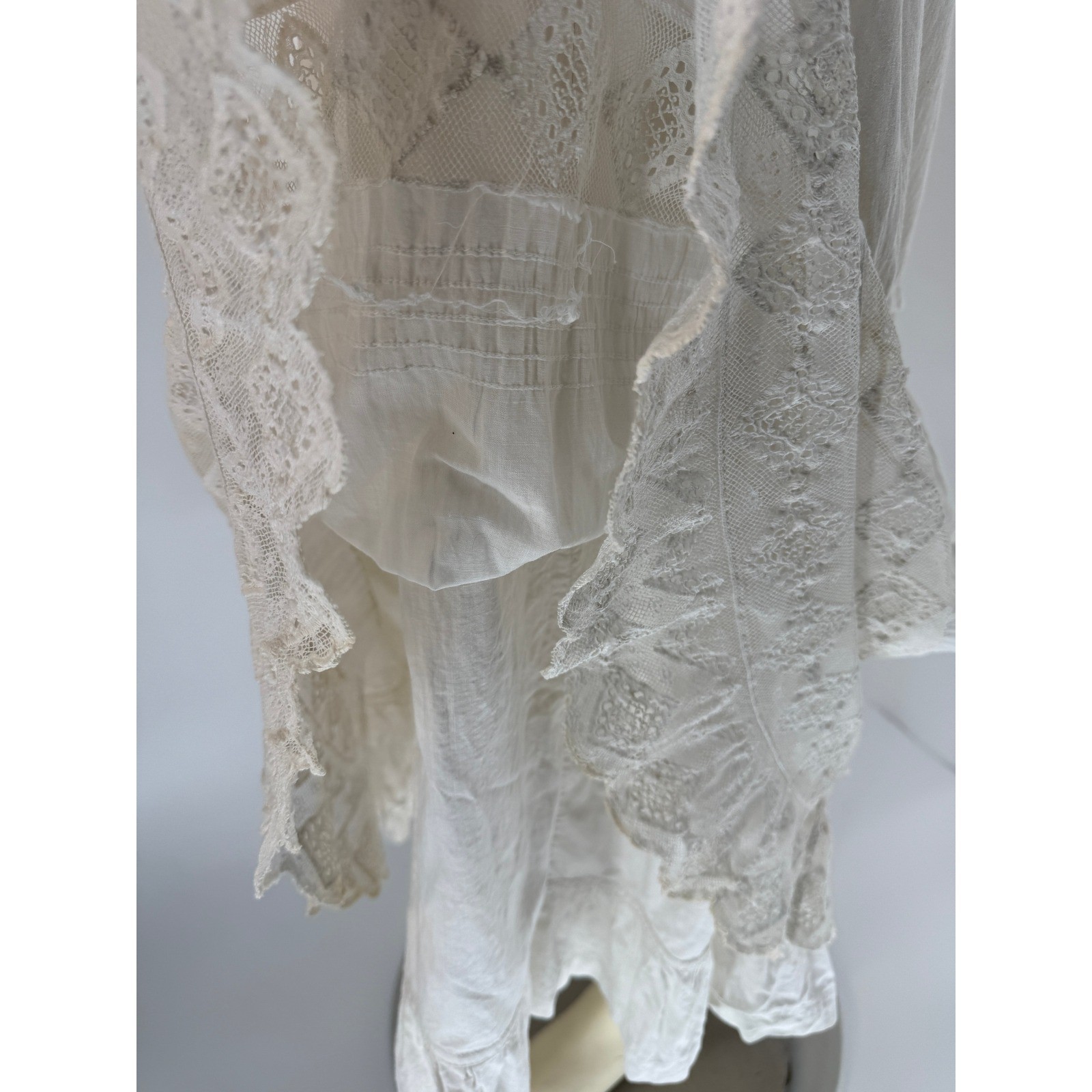 Antique Edwardian White Cotton Voile Petticoat Reticella Needle Lace 1880-1910