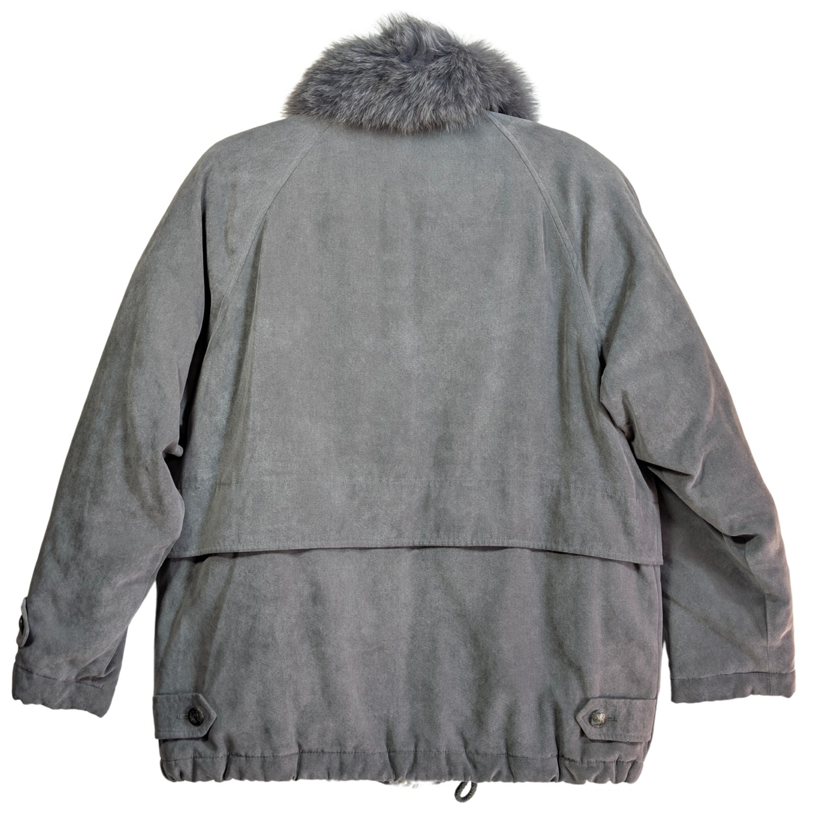 Vintage 80s – 90s Microsuede Fox Fur Collar Oversize Insulated Coat Sz Med