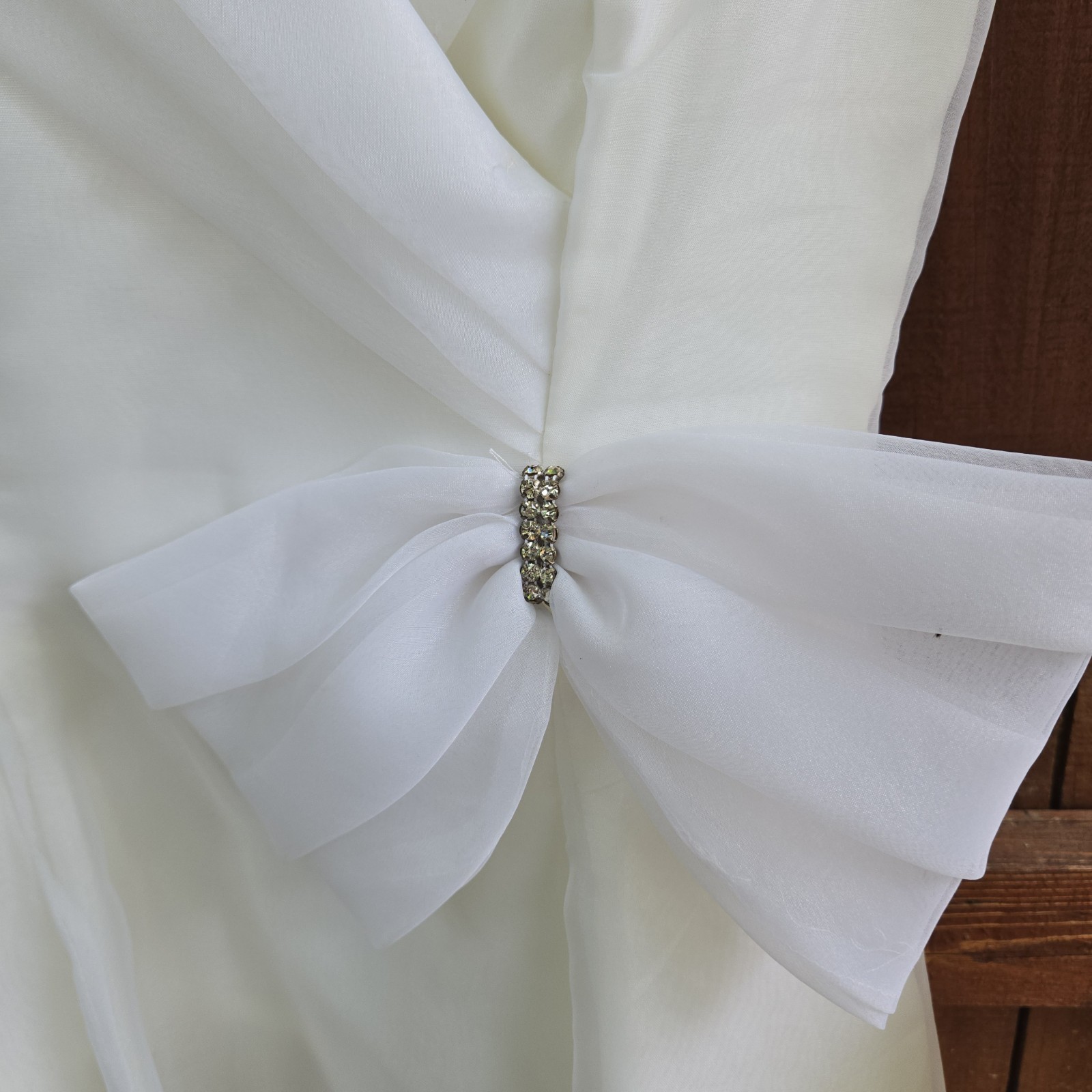 Vintage L.A.GLO White Sheer Sleeve Off Shoulder Formal/ Wedding Dress, SIZE 3/4