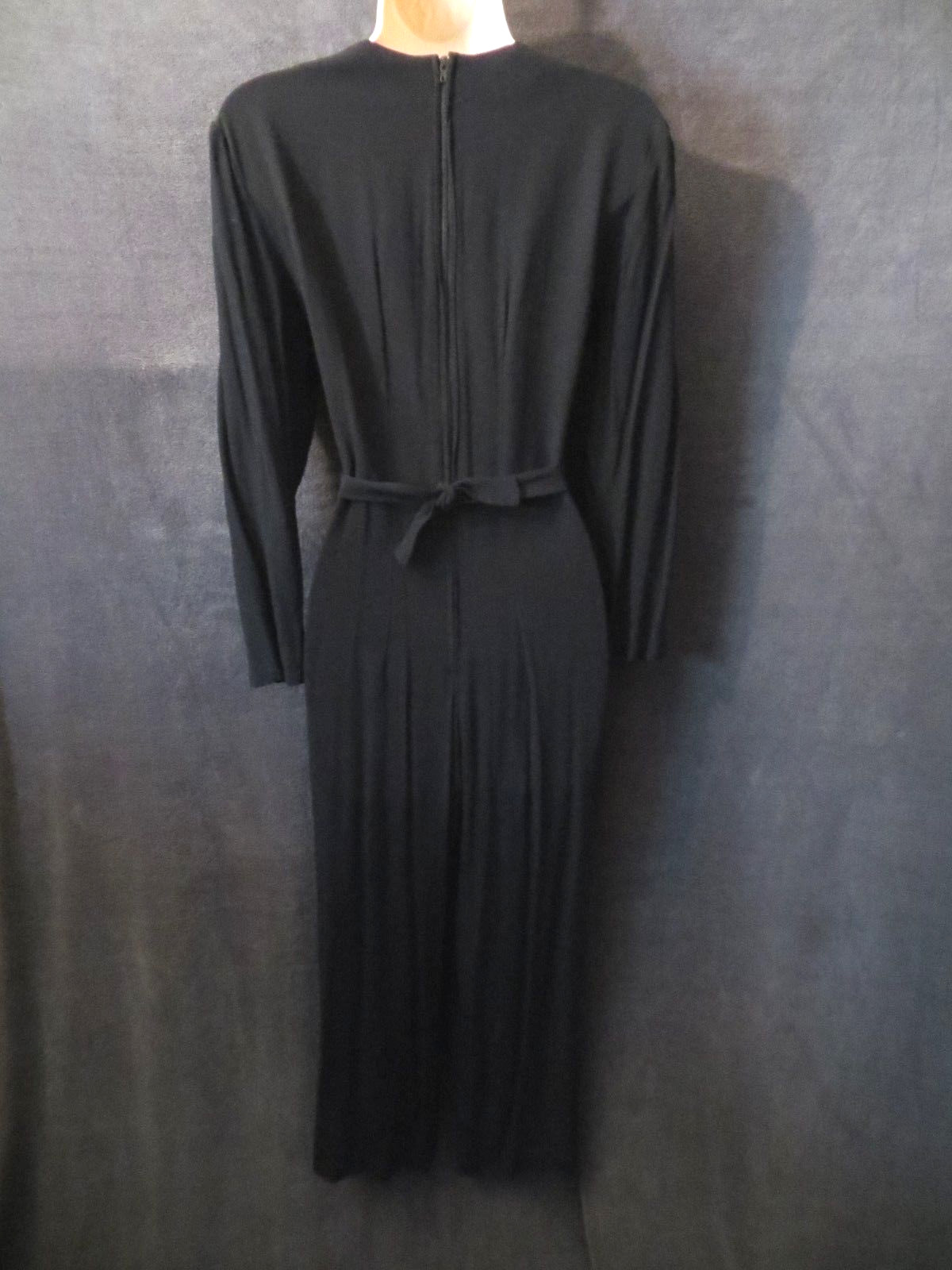 80’s 90’s Vintage Karin Stevens Black Rayon Silver Rhinestone Vest Jumpsuit 8