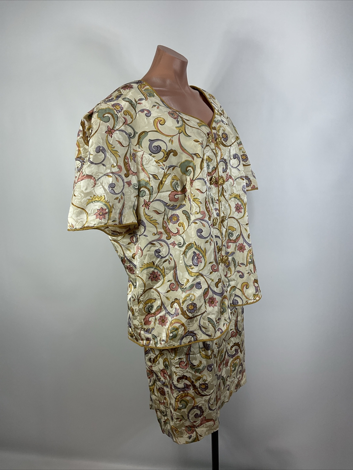 VTG Adrianna Papell Champagne Paisley Silk Formal Evening Skirt Suit PLUS 24W