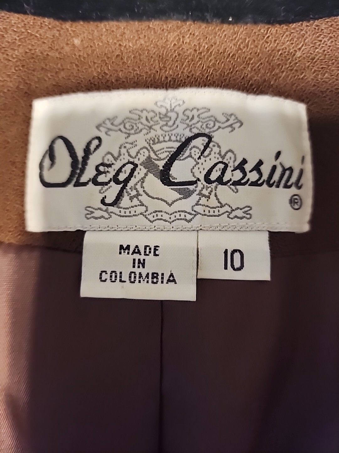 Vtg Oleg Cassini Brown Blazer With Black Velour Trim And Skirt Set Size 10