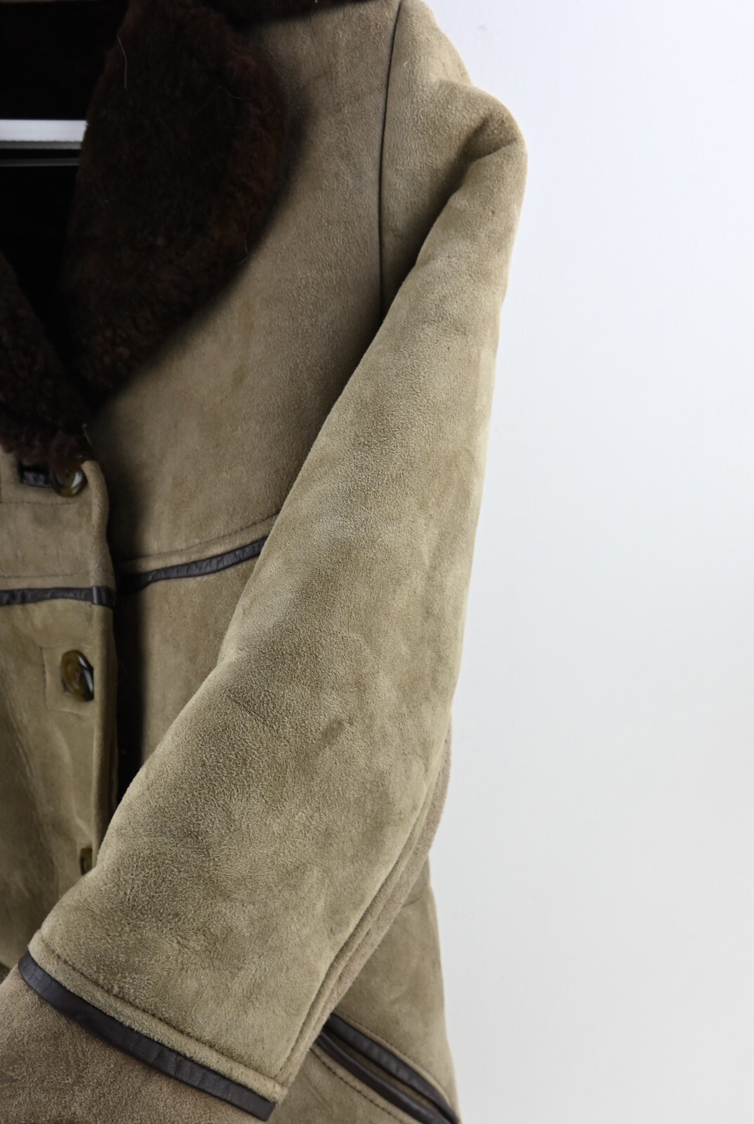 Vintage Macalistars Goldrush sueded shearling jacket in cocoa brown size 34/UK12