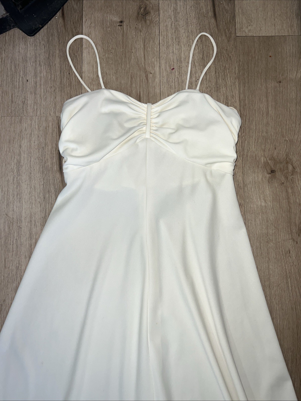 1980s Polyester Slip Dress Off White Cream Size Small S Boho Disco