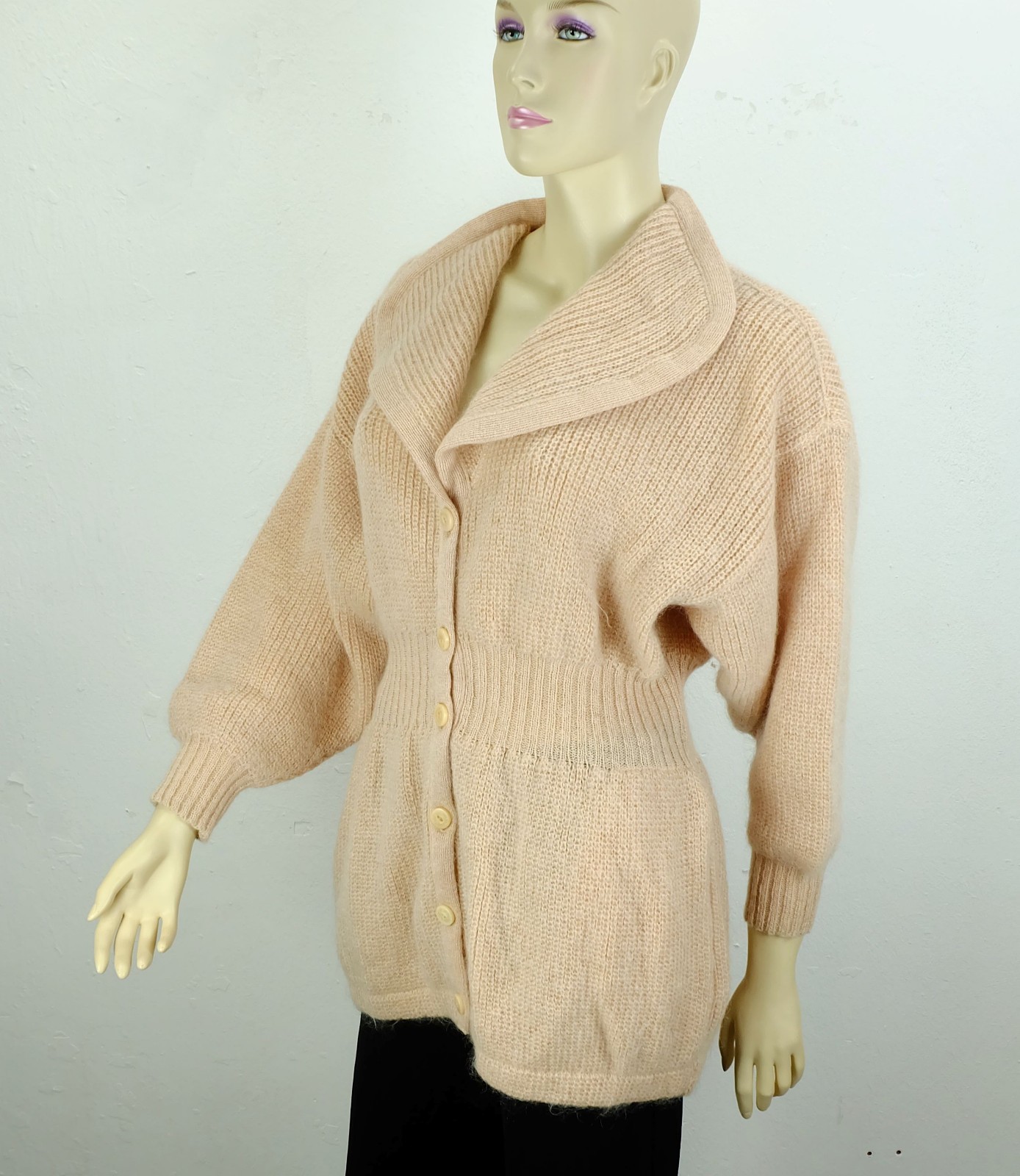 vintage rodier france cardigan mohair size M dusky pink large collar