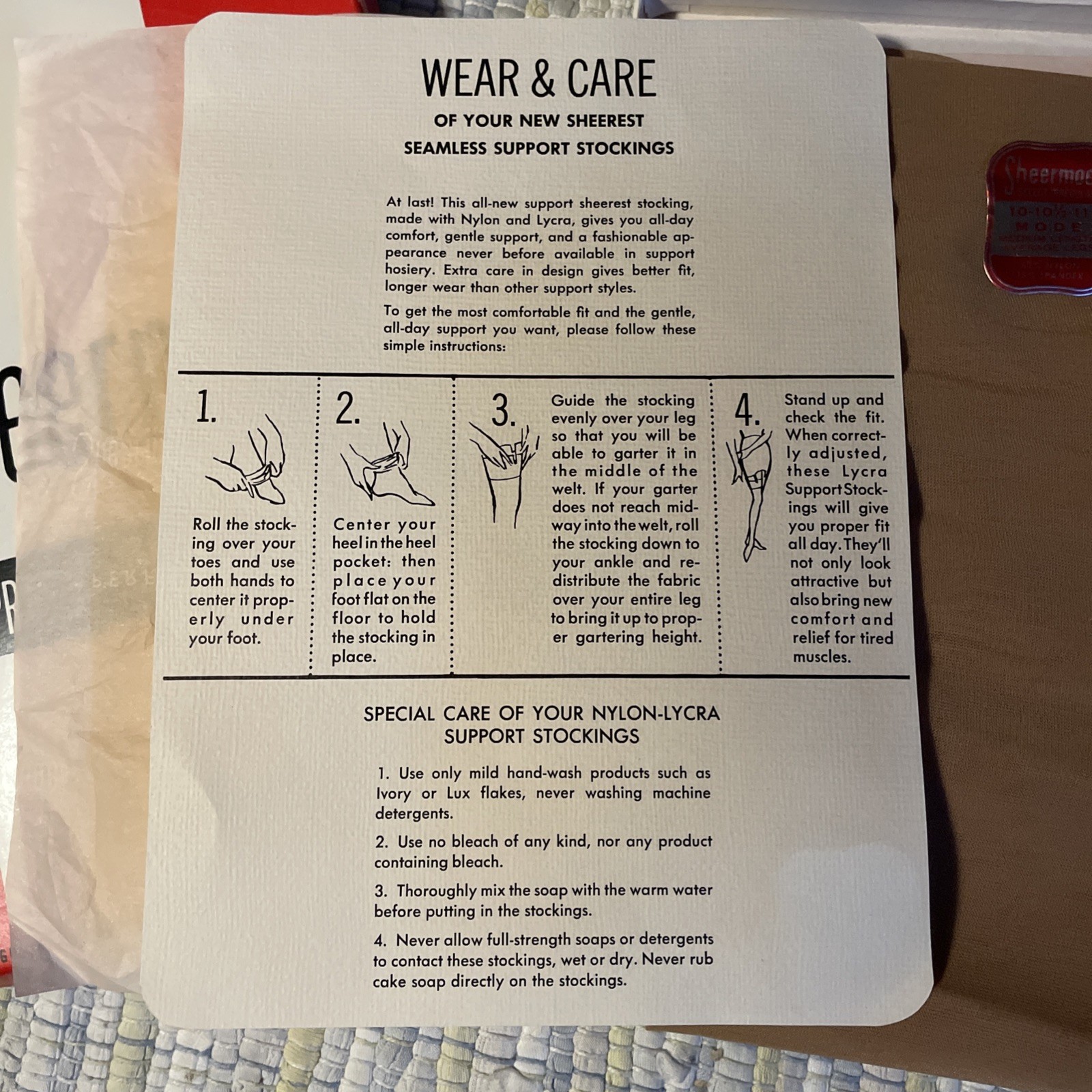 1950’s Sheermode Garter Stockings New in Box 1 Pair SZ 10-10.5 M Beige Glo