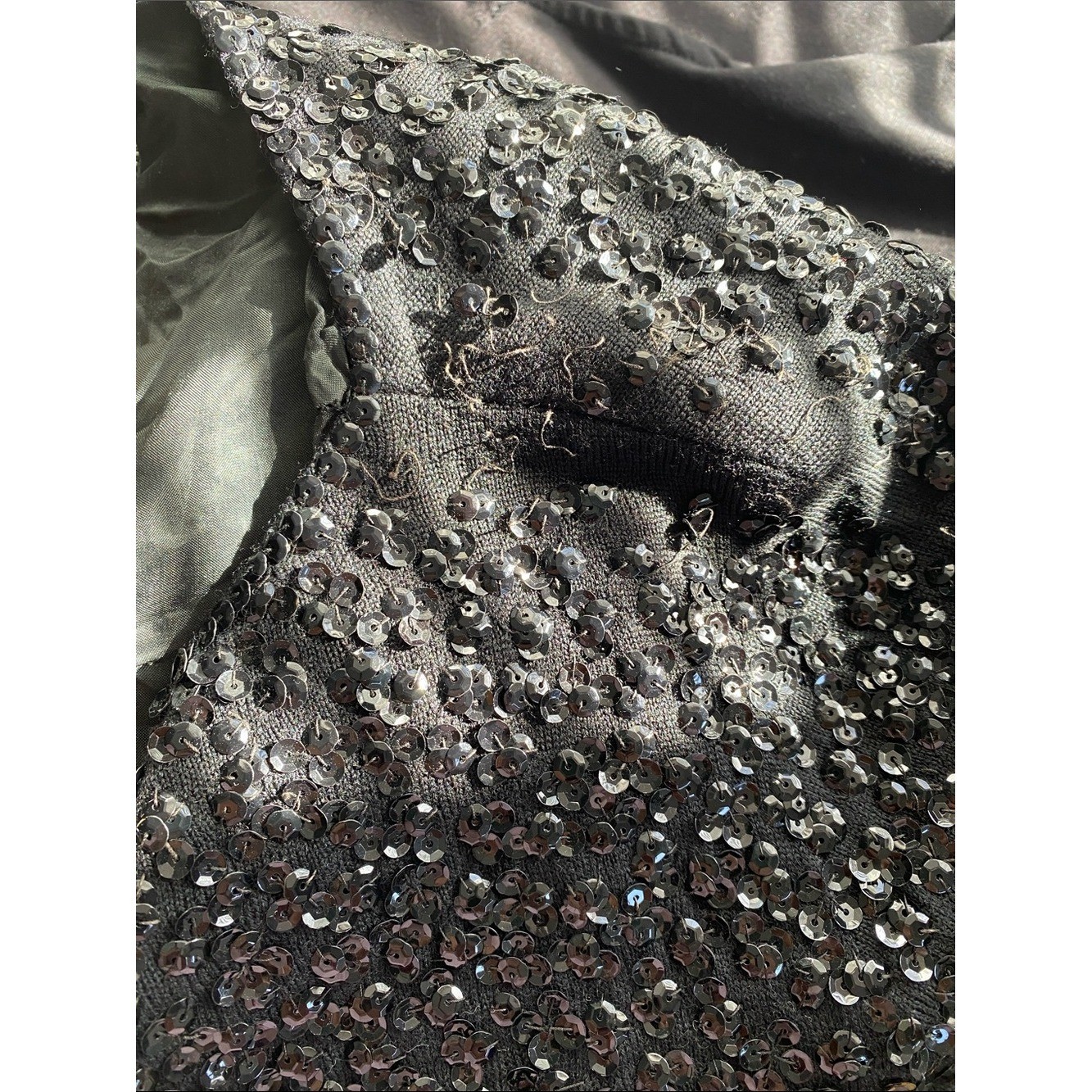 House of Gold Black Sequin Beaded 1960’s Blouse Short Sleeve Top Zip Size 36