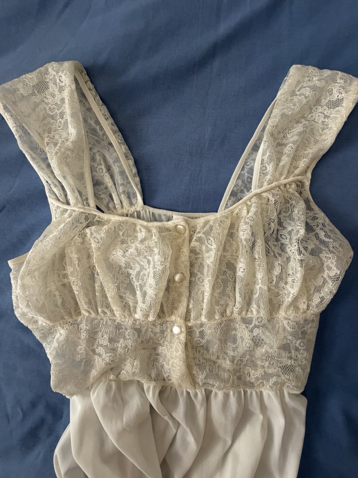 VTG Ladies Bridal Sheer Nightgown White Lace Fairie Cottagecore Small