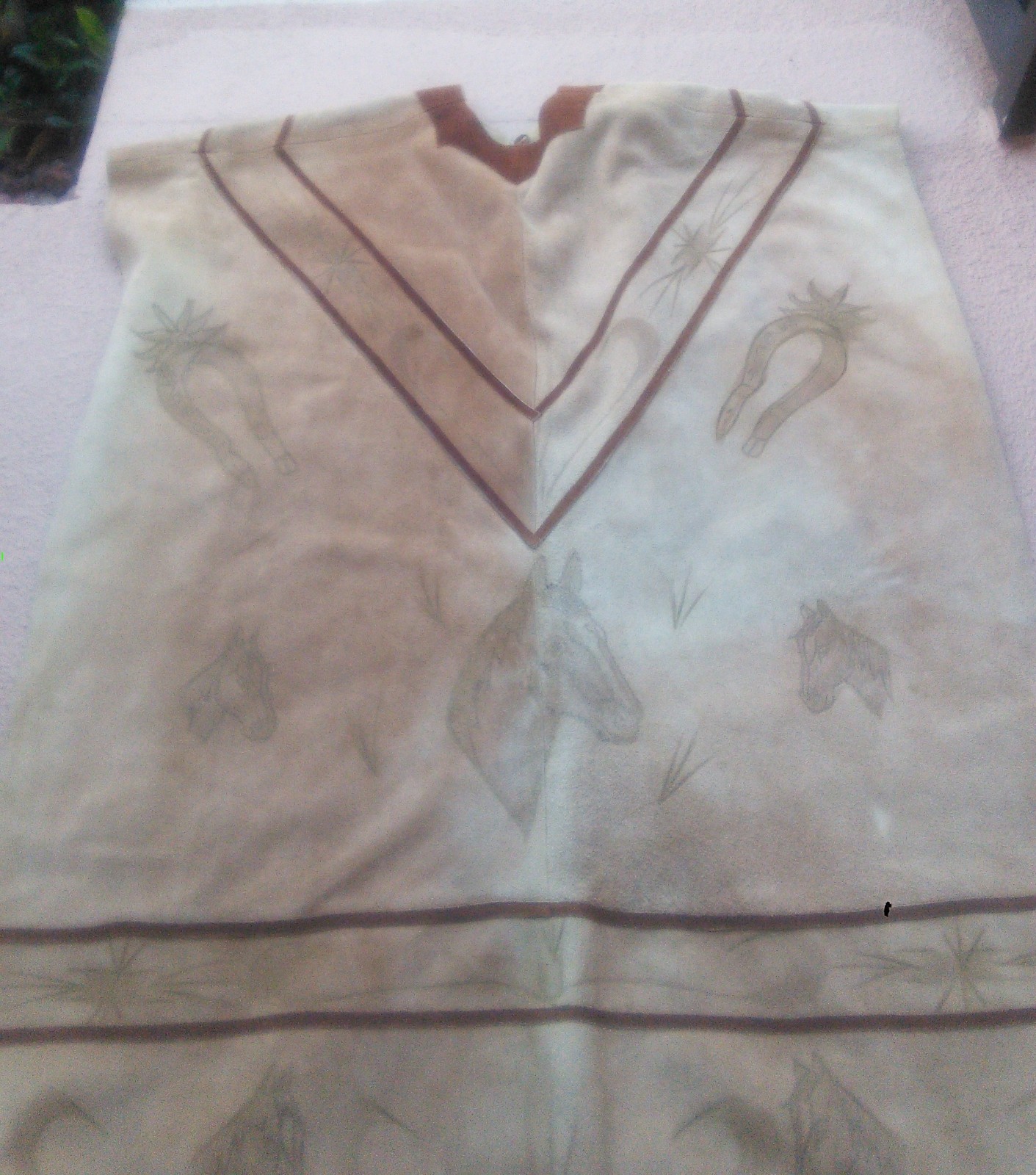 Vintage Men’s Mexican Handmade Suede Leather Poncho Western Fringe Hand Drawn OS