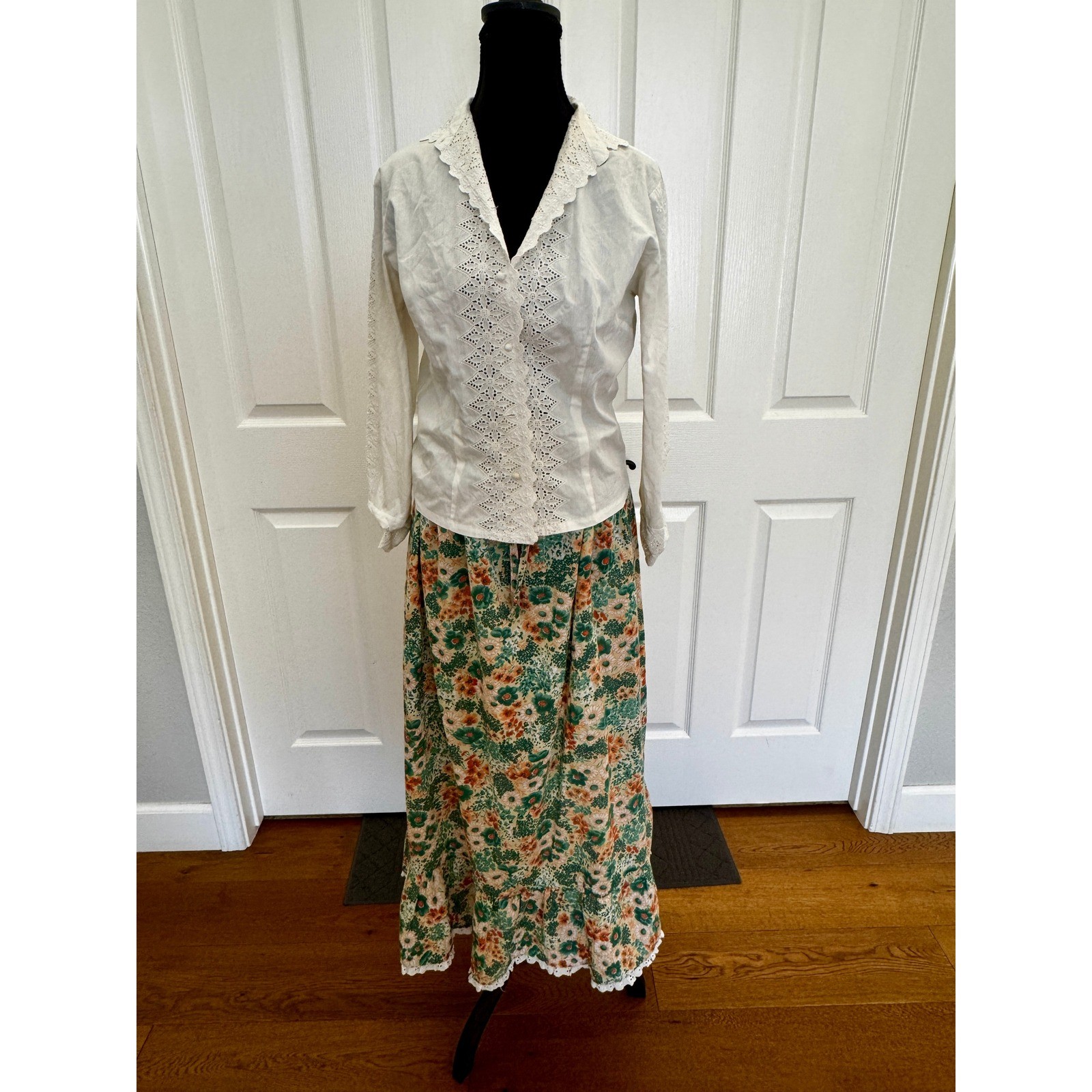 Adelaar Prairie Blouse Womens 10 White Excellent Vintage 70s Eyelet Lace Top