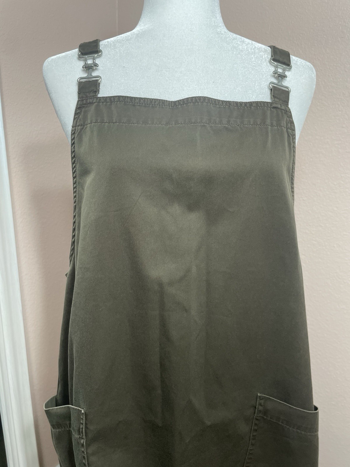 Vintage Chico’s Utility Jumper Dress Olive Green Pinafore Workwear Size 2