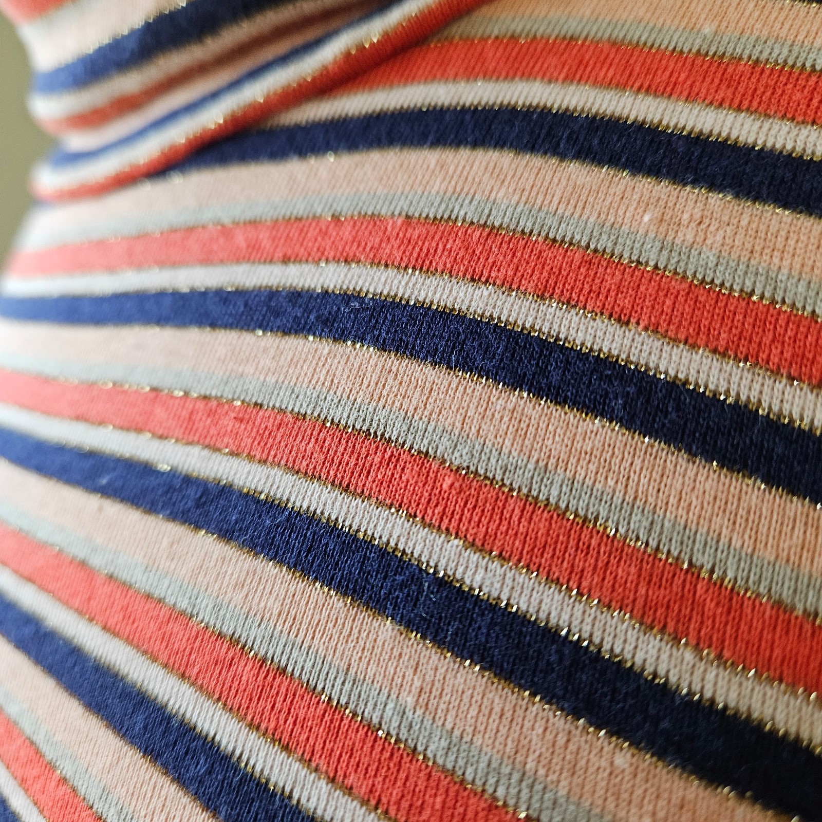 Vintage 70s Designers Originals Orange Navy Metallic Striped Knit Turtleneck Top