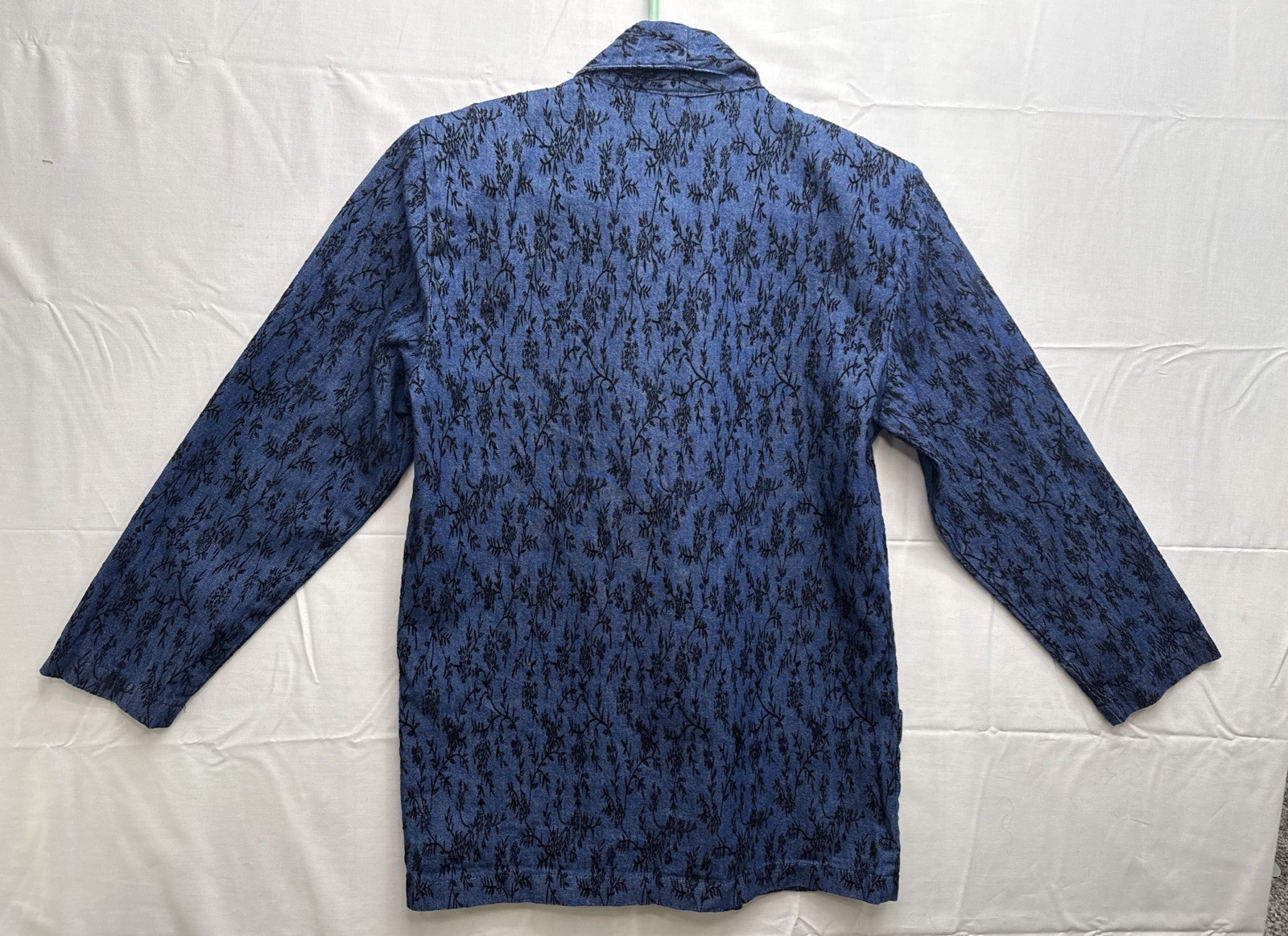 Vtg Raphael Lorenzo Denim / Black Embroidered Flowers Goth Blazer Sz M
