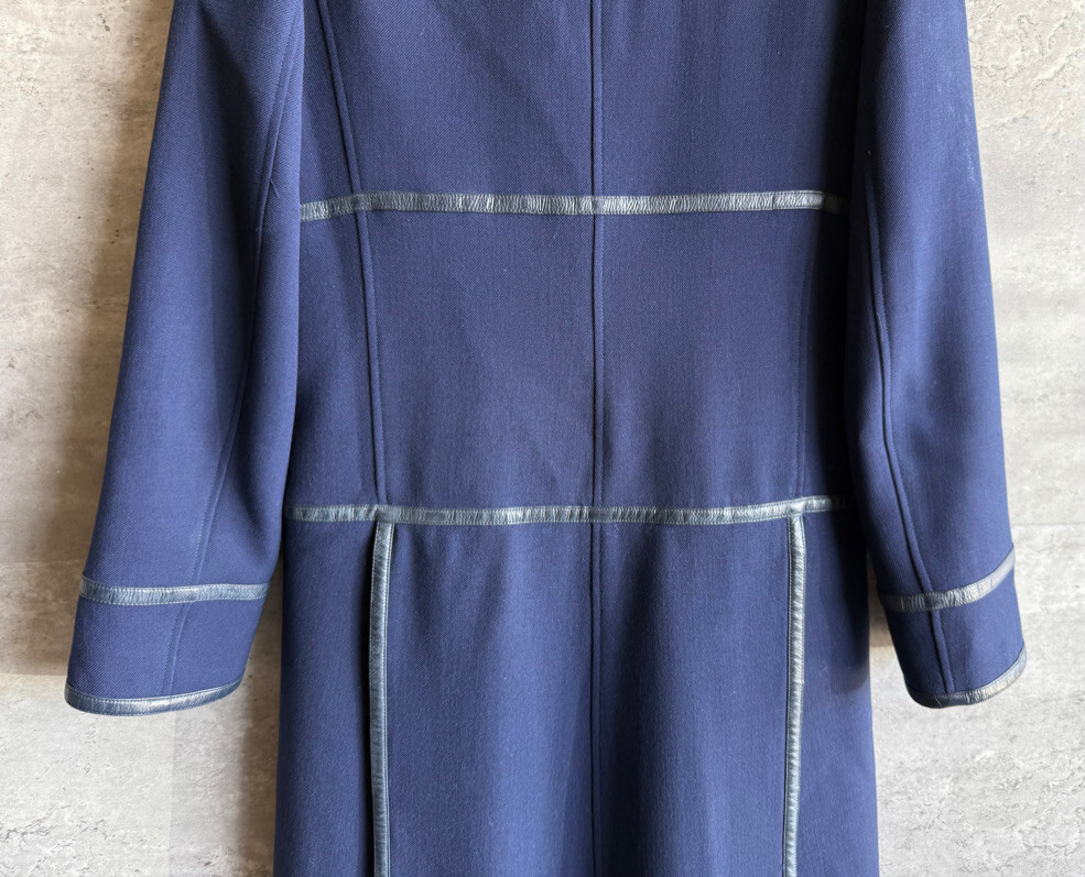 Vintage 1970s Courreges Paris Navy Blue Wool Blend Double-Breasted Coat Size 0