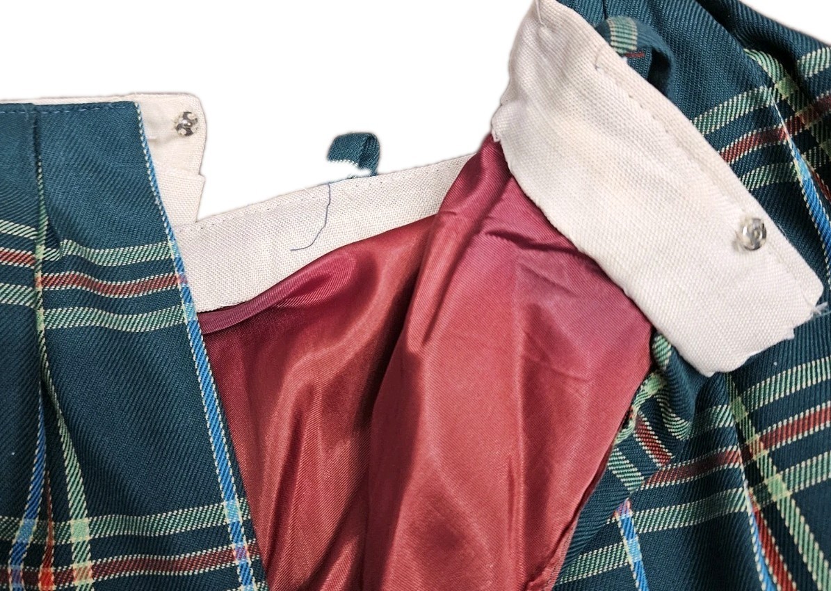 Vintage Skirt Green Blue Orange Plaid Handmade Fully Lined Long Preppy Classic S