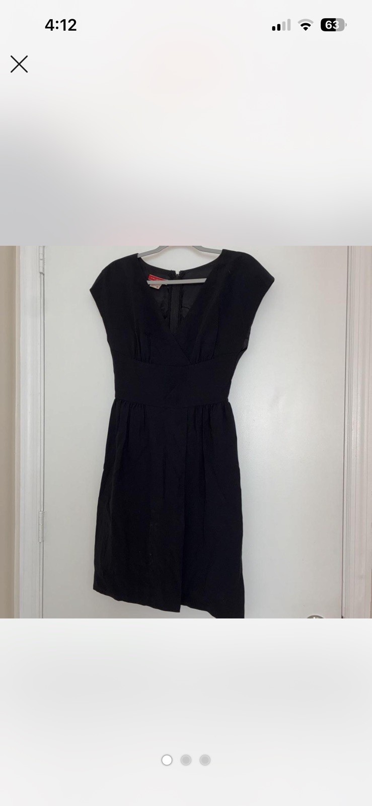 Vtg 90s Halston III Black Cocktail Dress Empire Waist V-Neck Midi Cap Sleeve S