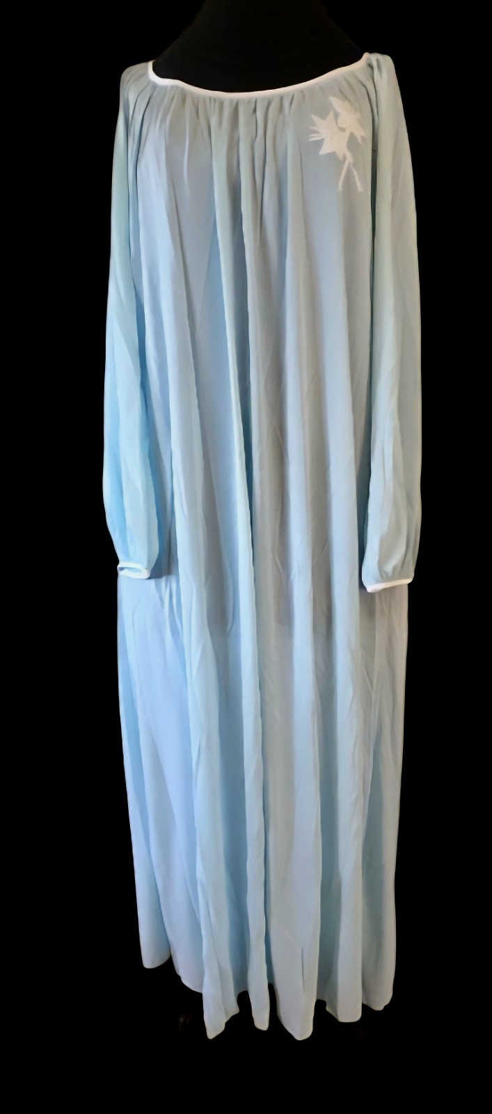 1960s EVE STILLMAN Light Blue EVE STILLMAN Nightgown With White Emb Flowers M-L