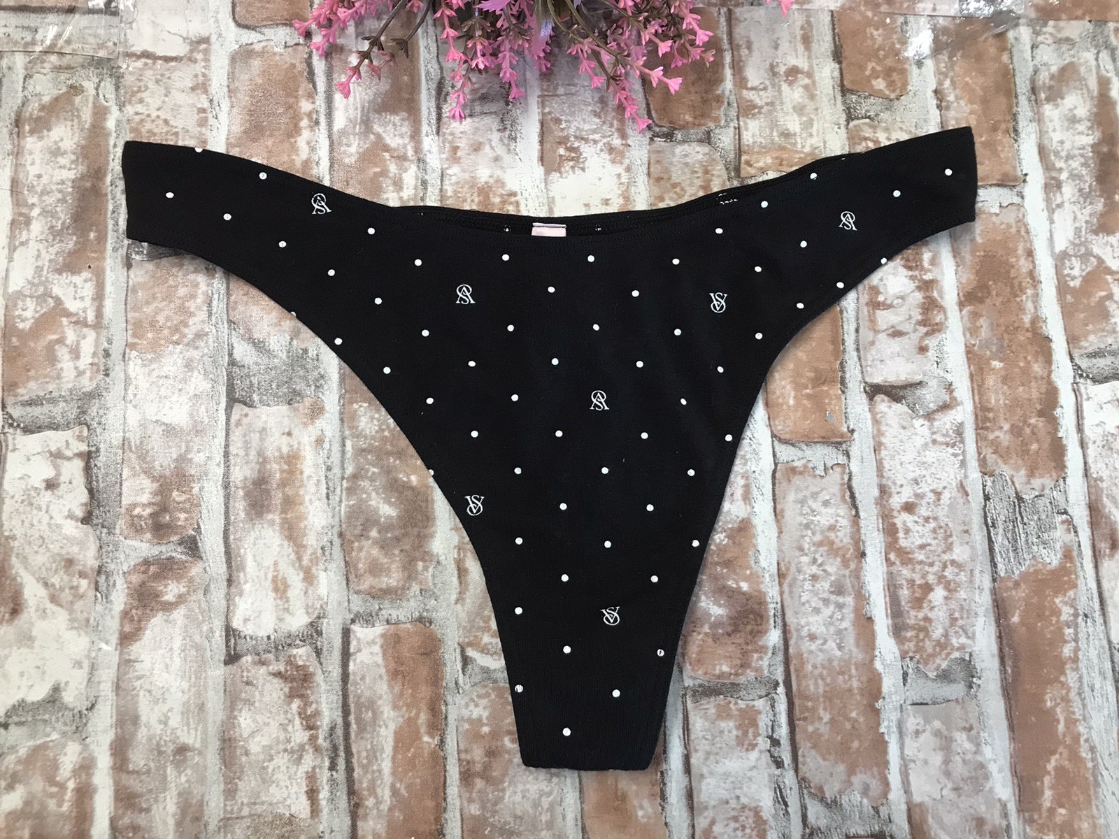 NWT VICTORIA’S SECRET PINK POLKA DOT THICK LOGO BAND HIGH WAIST THONG PANTIES LG