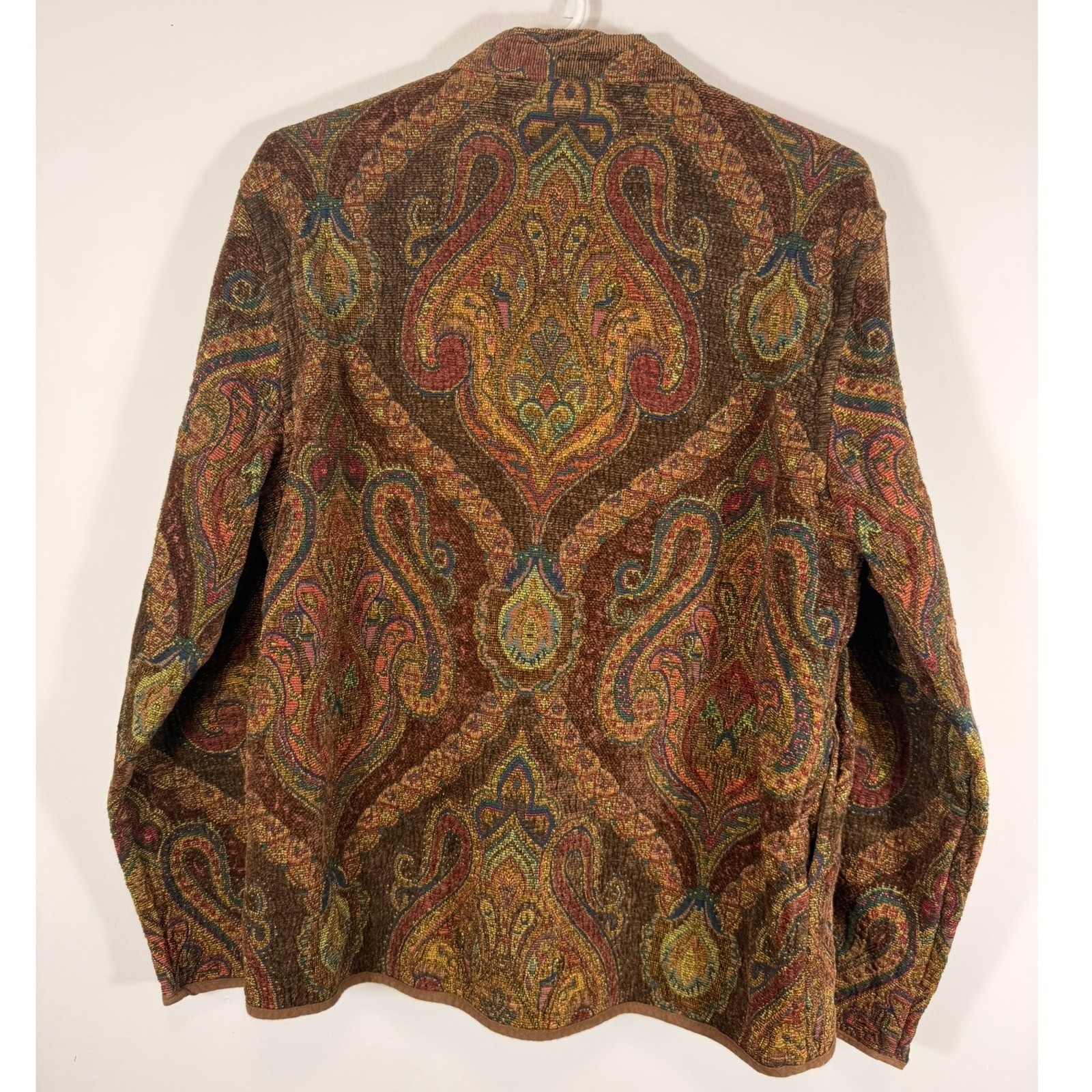 Flashback Vintage Tapestry Paisley Jacket Brown Boho Toggle Button Coat Large