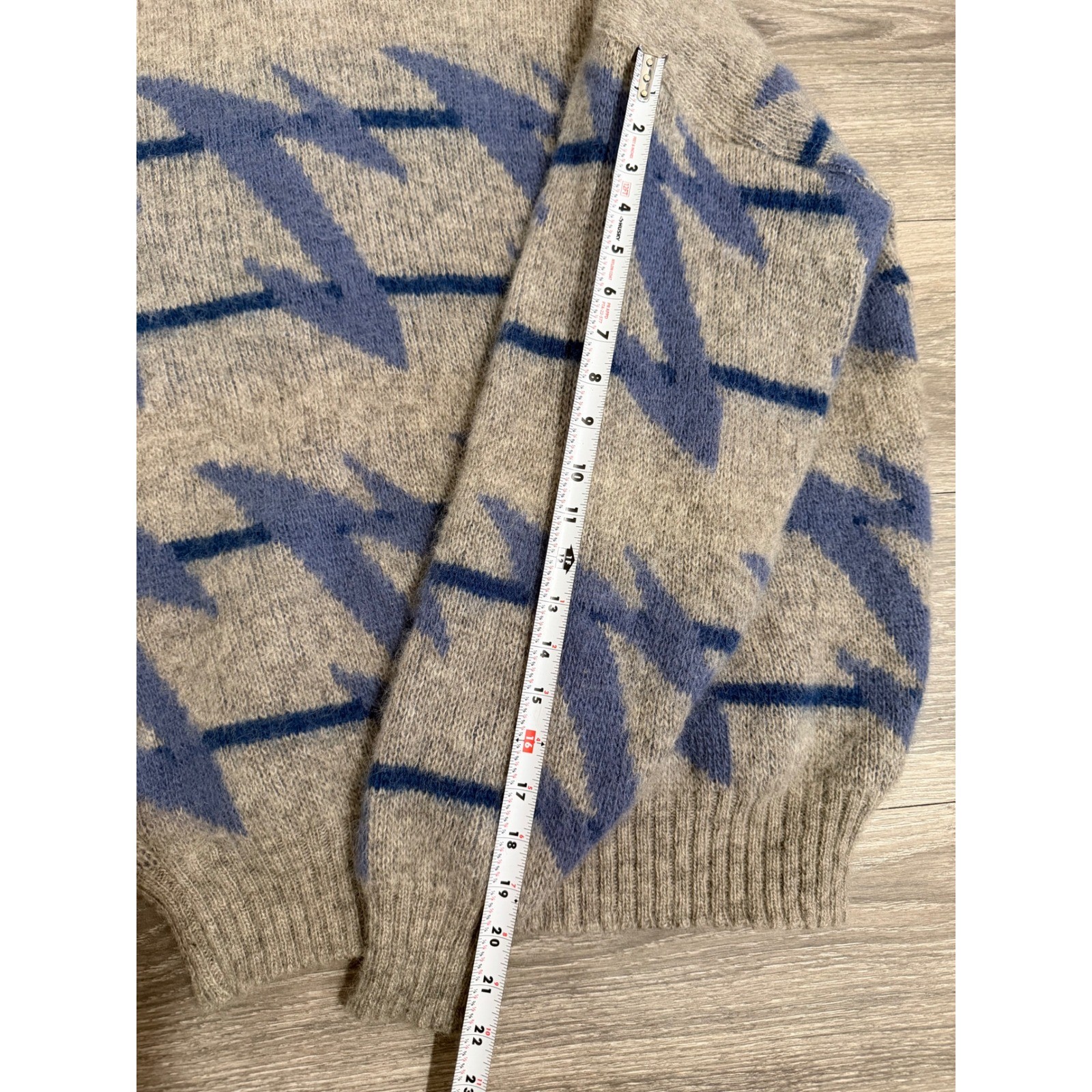 Les-Knit Ltd Vintage 80s 100% Pure Wool Sweater L Blue Oatmeal Icelandic Nordic