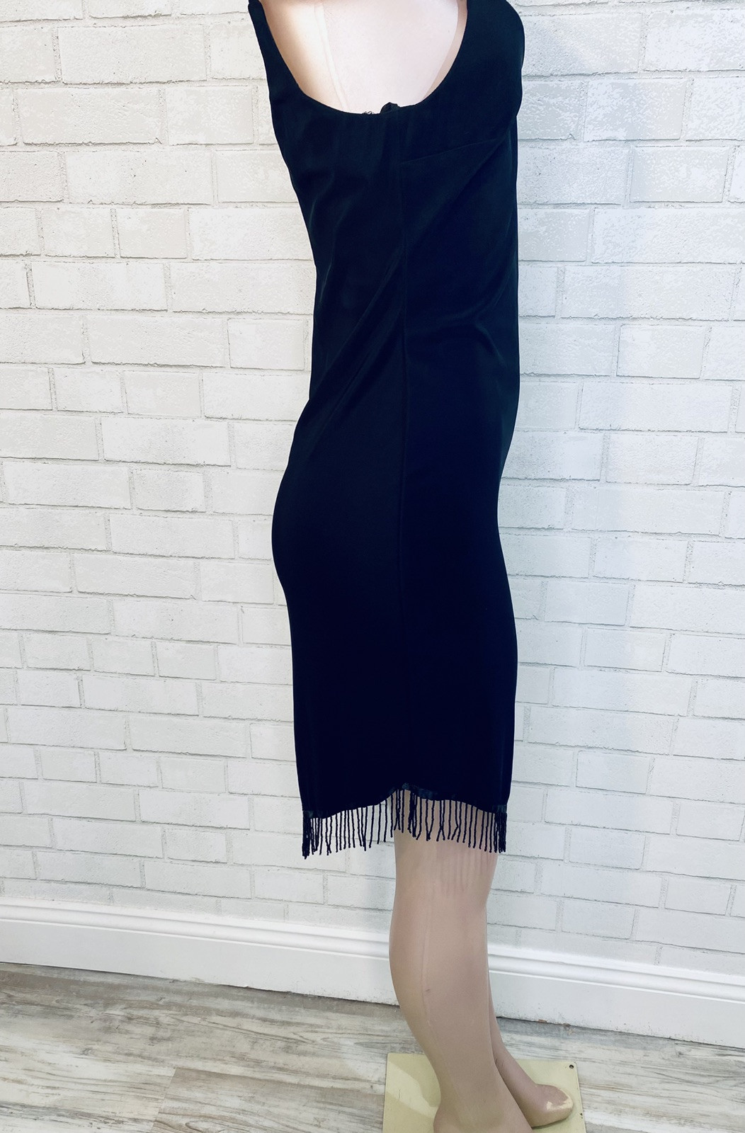 VTG 90’s Y2K Black Bead Fringe Asymmetrical Party Wedding Prom Dress Whimsigoth