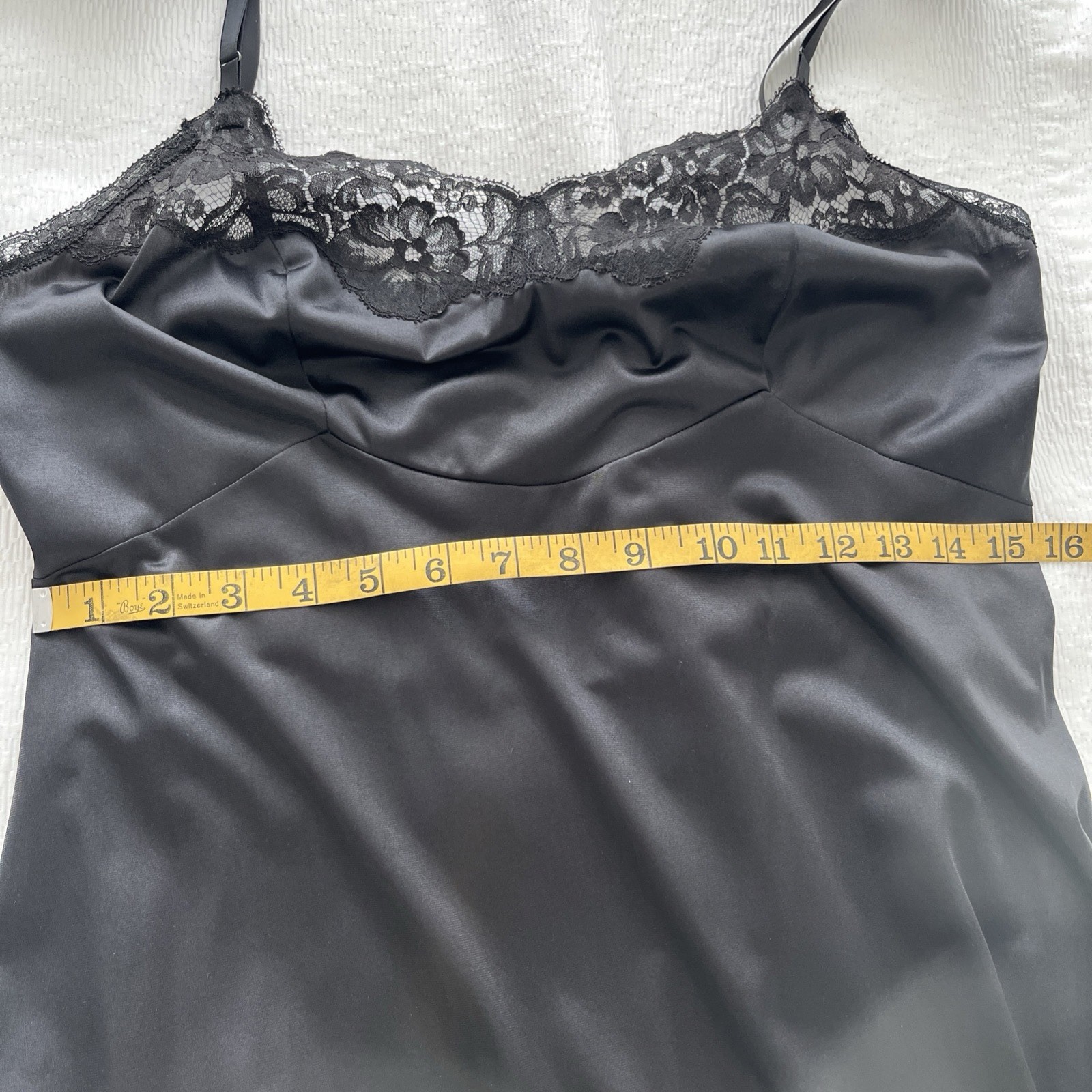 Vanity Fair Black Lace Slip Dress Nylon size 36. (L), Adjustable Straps.