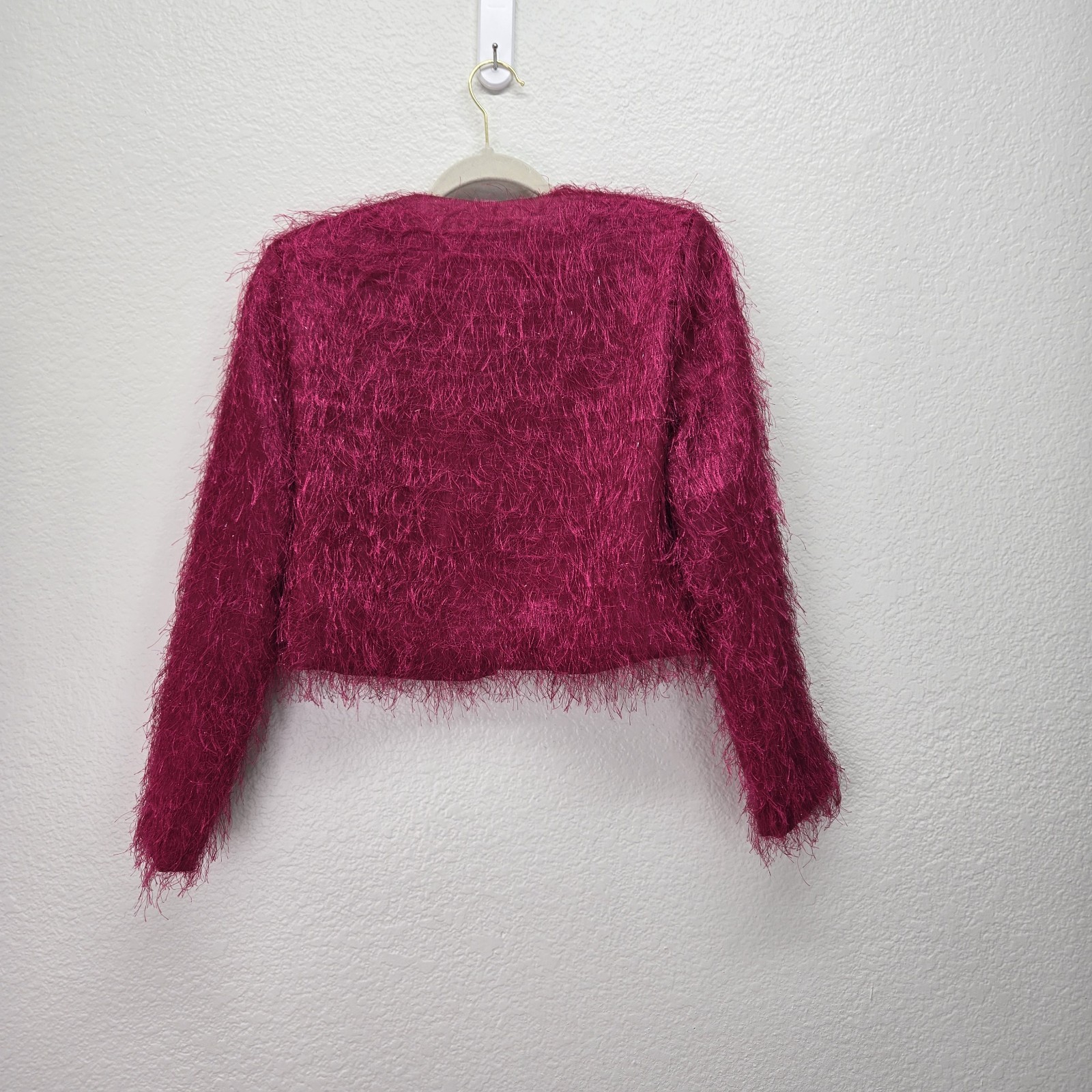 VTG Jessica Howard Fuchsia Pink Shaggy Faux Fur Crop Jacket Evening Coat S Shag
