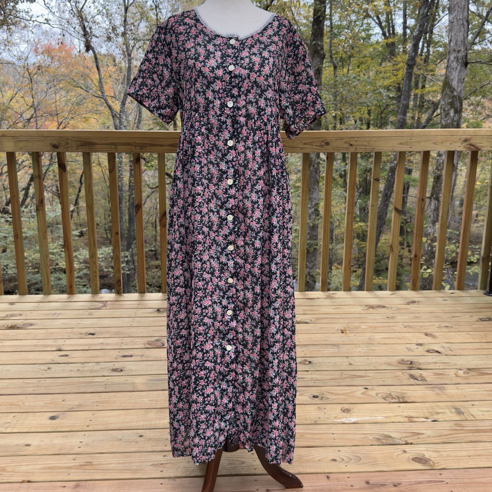 Vintage 90s Bonjour Floral Cottagecore Romantic Button-front Maxi Dress Medium