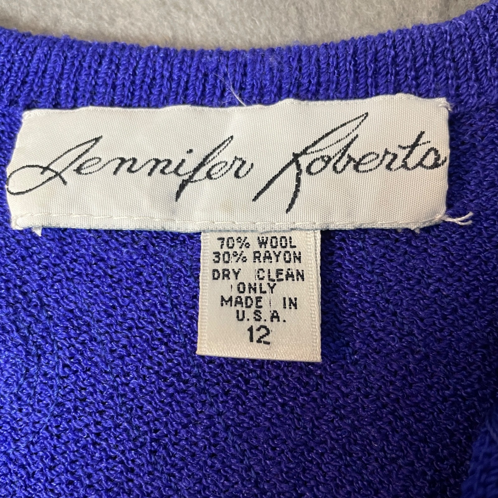 Vintage Jennifer Roberts Purple Wool Sweater Skirt Suit Set Womens 12 80s VTG