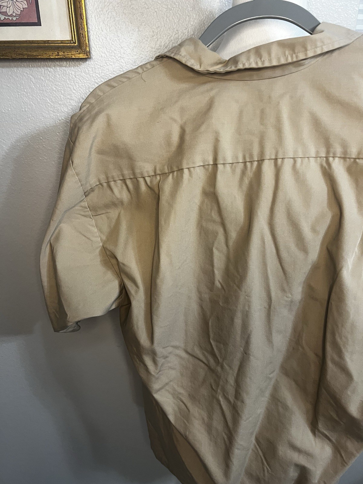 Vintage Christian Dior Work Shirt Button-Down Women’s Large Tan , Blue White red