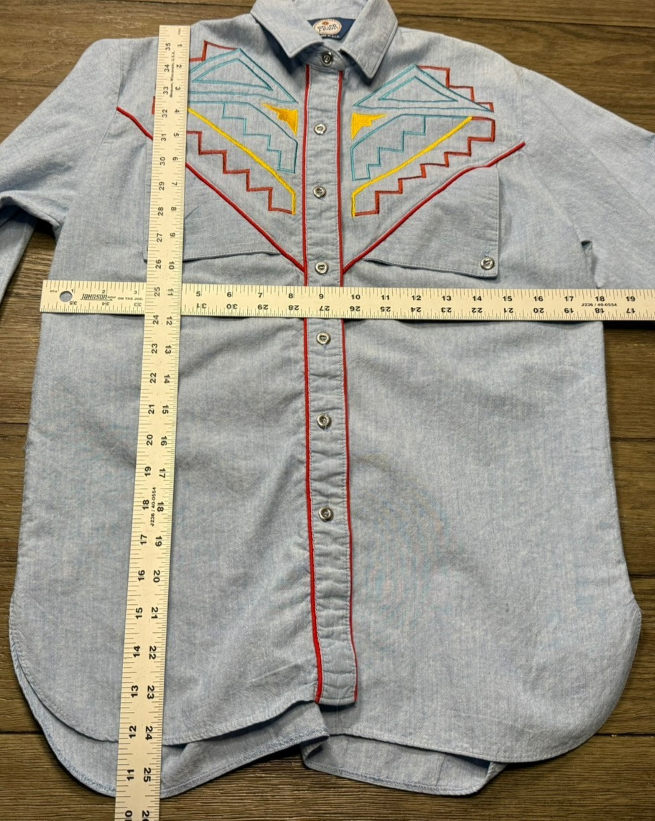 Vintage Prior Womans Long Sleeve Blue Button Up Shirt Western Embroidered 5/6