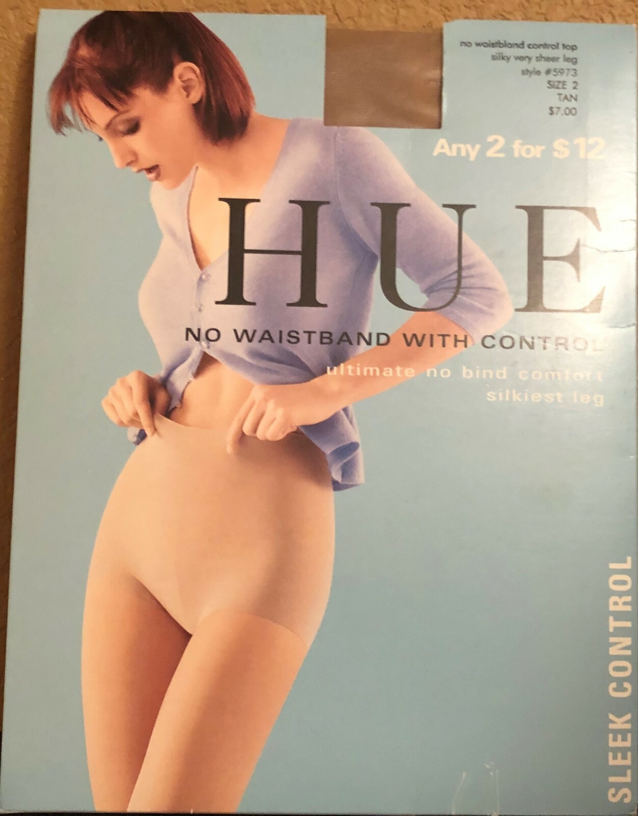 Hue No Waistband Control Top Silky Sheer Pantyhose Medium Tan Black (DD23)