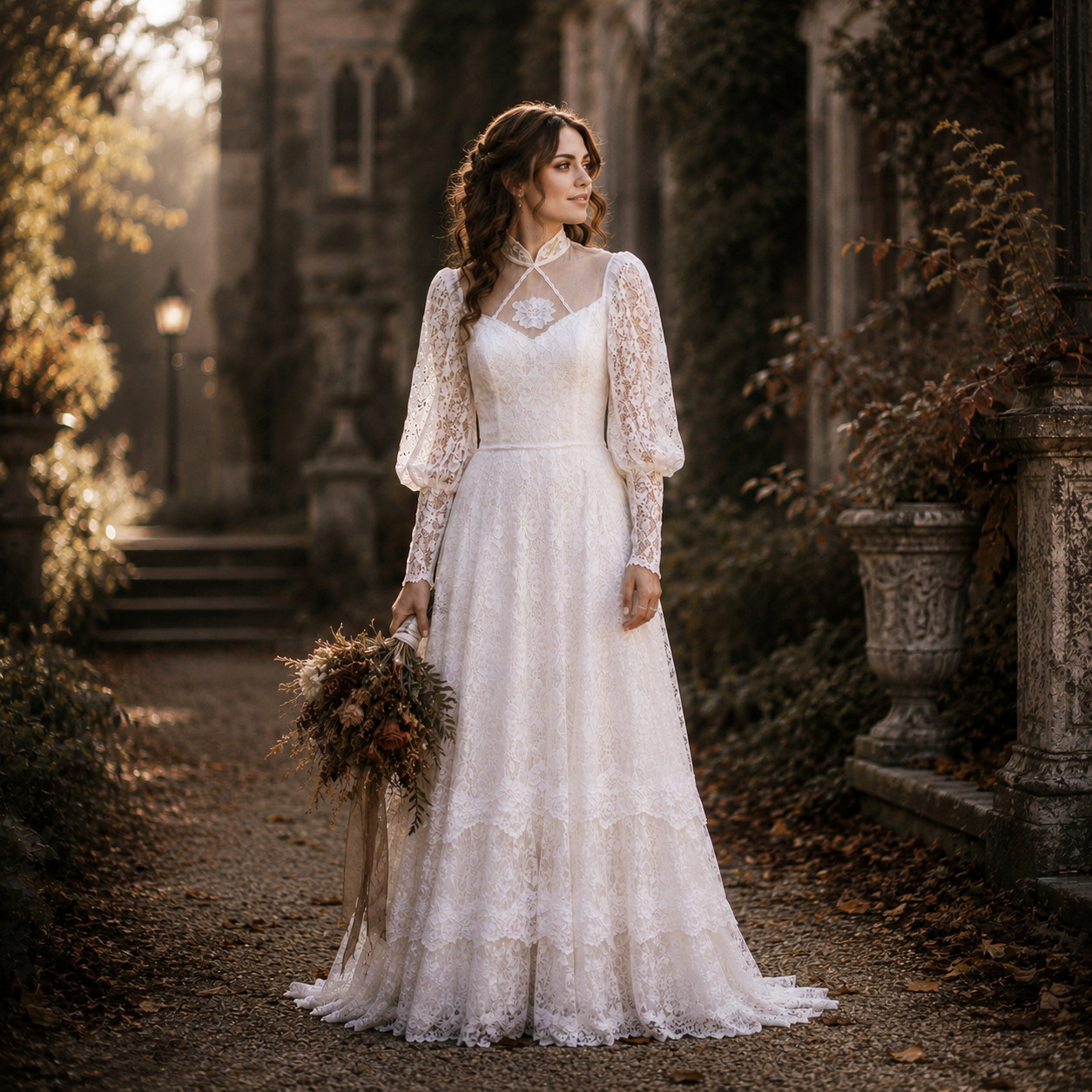 Vintage 1970s Lace Prairie Wedding Dress Victorian style train hippie boho xs