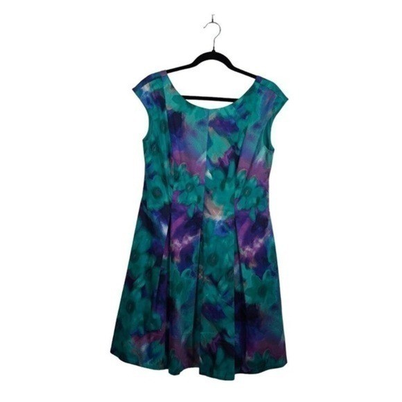 Vintage Eliza J Silk Fit Flare Dress Womens 6 Floral Pleated Indie Y2K Retro