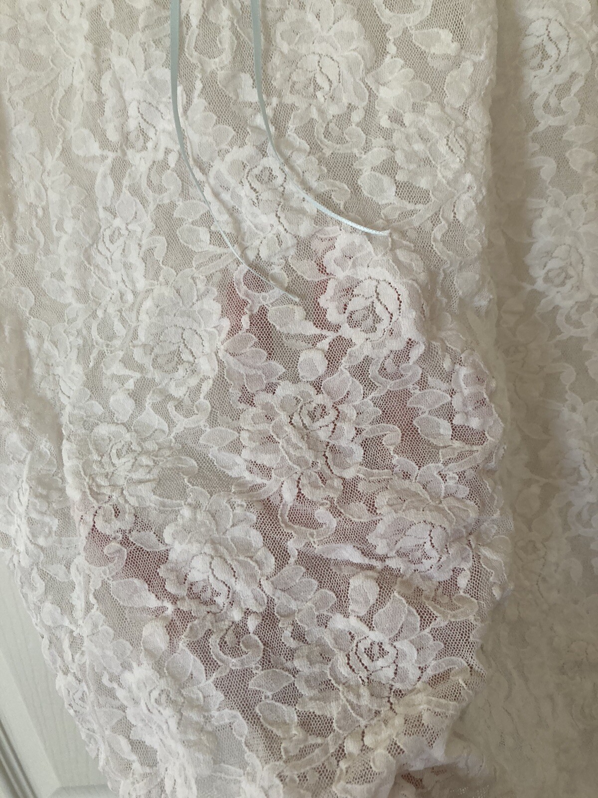 Vintage Hanky Panky Nightgown S White Blue Ribbon Accent Bridal Coquette Y2K 90s