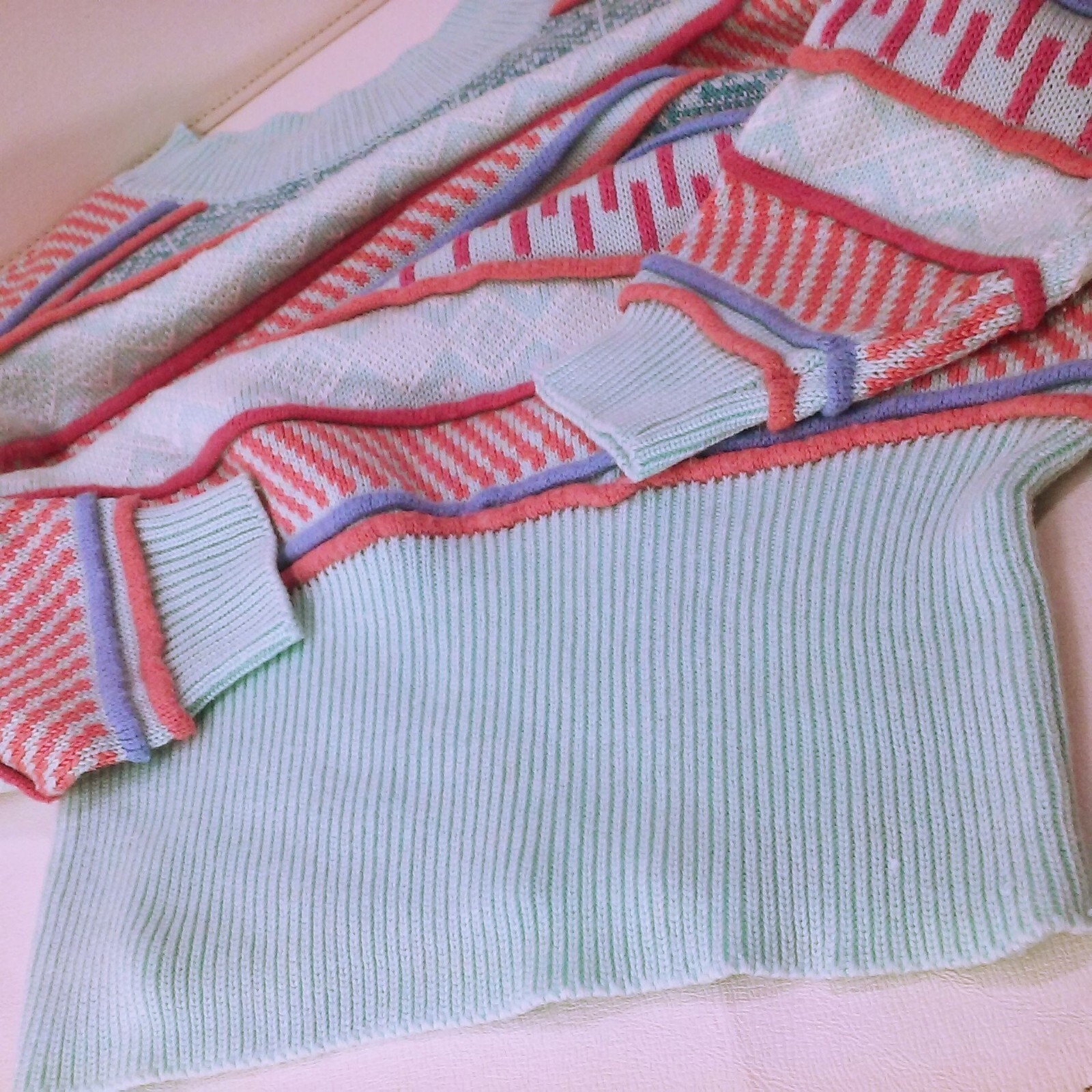 Vintage 80s Knit Sweater Haberdasher Lady-L Geometric 3-D Stripe Fair-Isle Bold