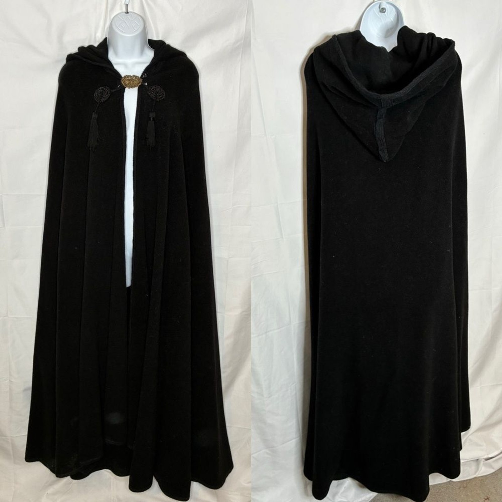 Vintage Alexon Youngset Wool Black Hooded Cloak with Clasp OSFA Costume Evening